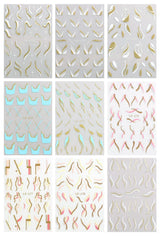 JMEOWIO Nagelsticker Französische Spitze 9 Blatt Nail Art Sticker Selbstklebend Nagelaufkleber Glitzer Wellenlinie Dekoration Nageldesign Zubehör