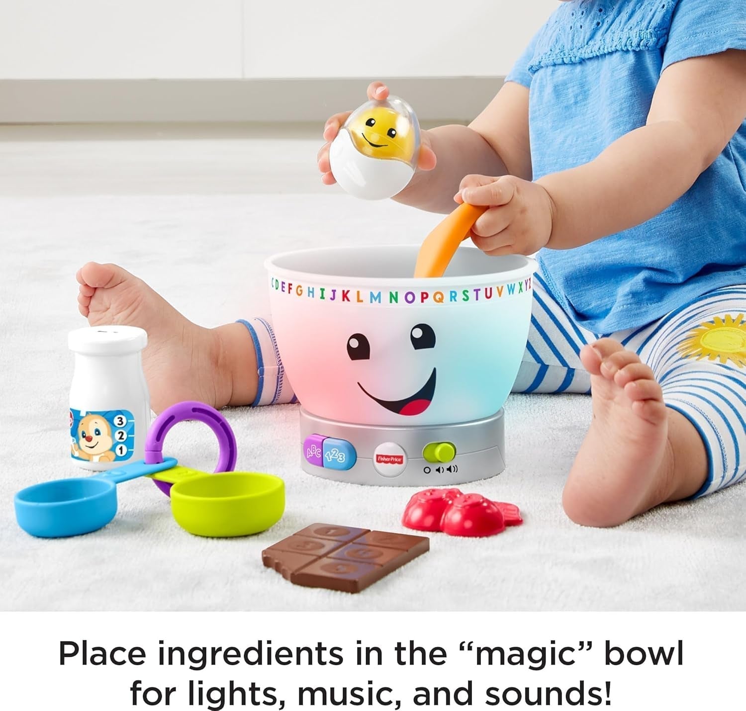 Fisher-Price Laugh & Learn Baby-Lernspielzeug, magische Farbrührschüssel mit Musik und Lichtern für 6 Monate+, GJW20 Babyspielzeug Naty Shop