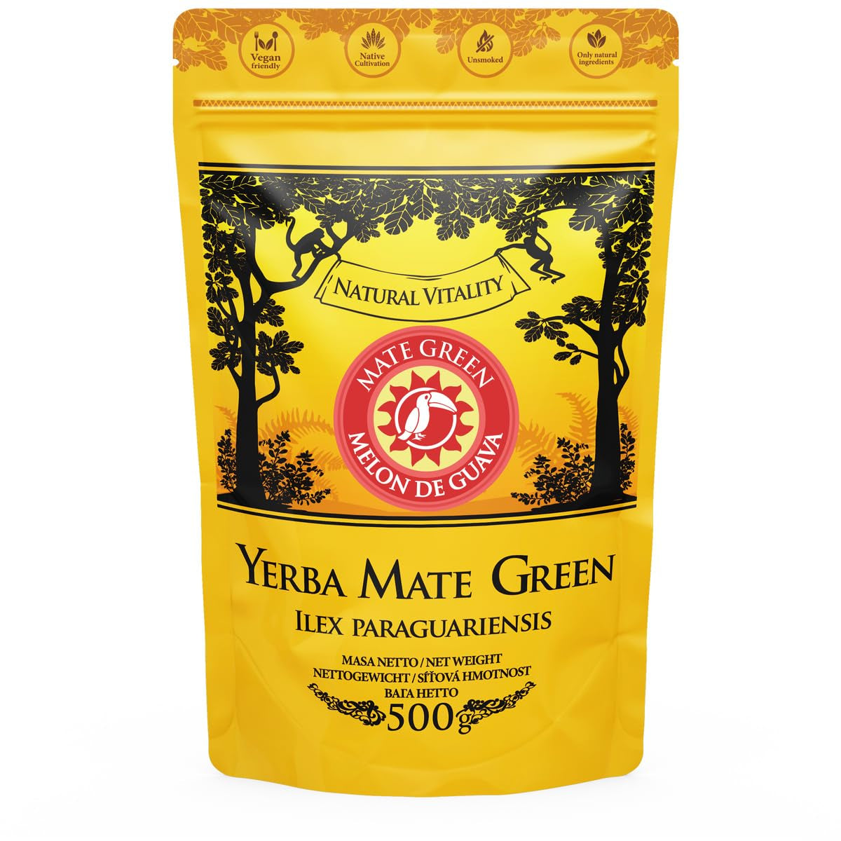 Yerba Melon De Guava 500G – Brasilianischer Yerba Mate Tee mit Melone, Guave, Jackfrucht, Ananas und Kokosnuss – Exotisch und fruchtig – Luftgetrocknet, vegan