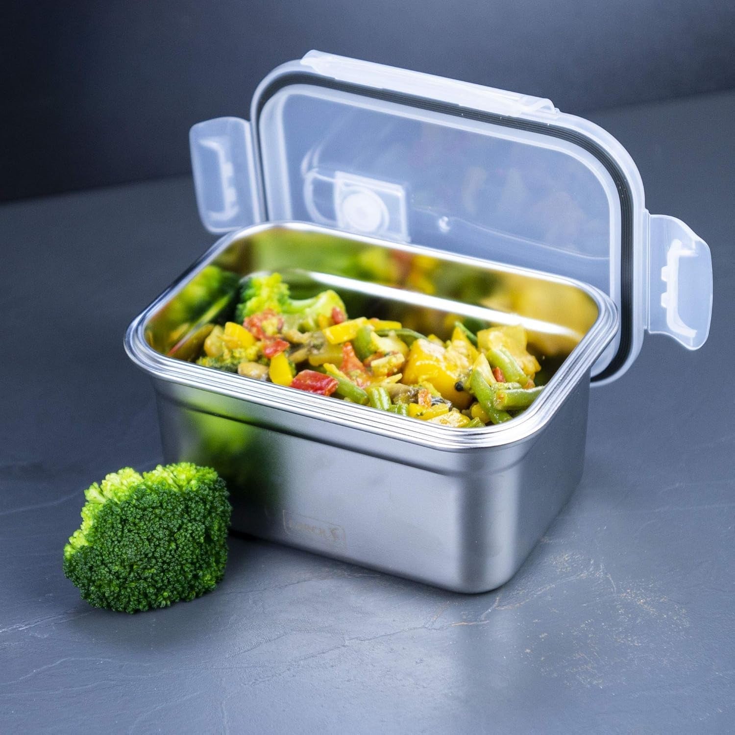 Lurch 240895 Lunchbox, hochwertige Sicherheits-/Aufbewahrungsbox aus Edelstahl mit BPA-freiem Kunststoffdeckel, 2000 ml, durchsichtige Lebensmittelaufbewahrungsboxen Naty Shop