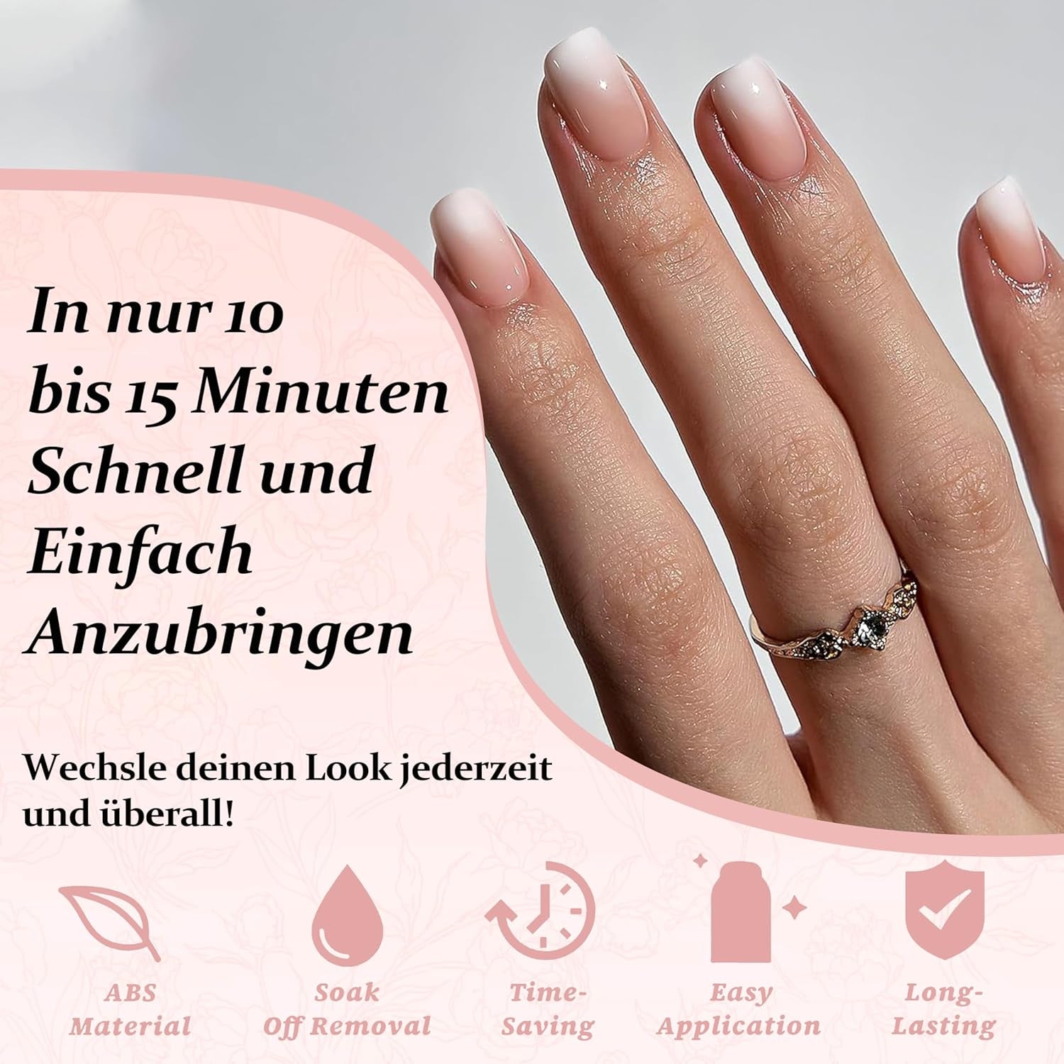 240-teiliges Farbverlaufs-Quadrat-Nägel-Set, nackte weiße Farbverlaufs-Kunstnägel für Ölstiftkleber, mittlere Ombre-natürliche künstliche Nägel für Frauen DIY (nackter quadratischer Nagel)