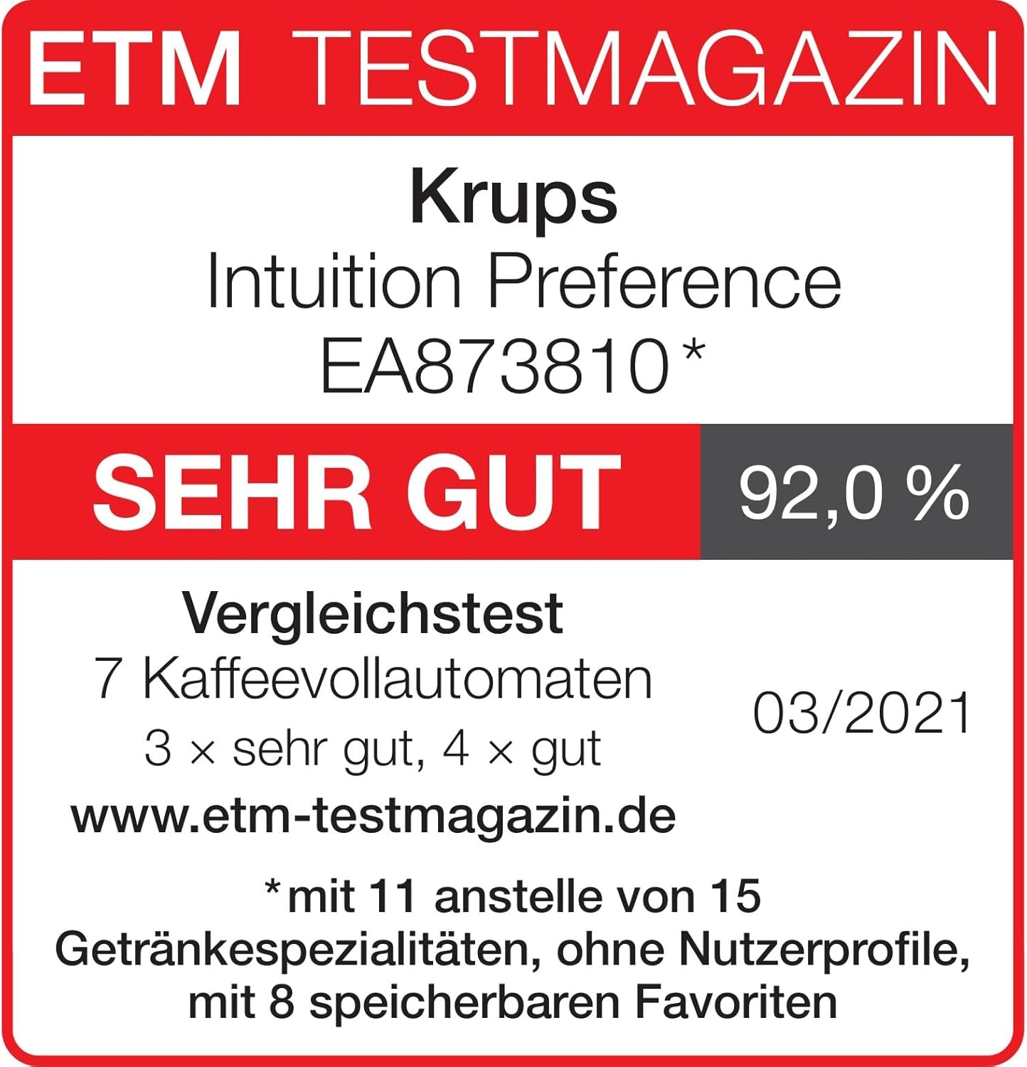 Krups Intuition Preference Espressovollautomat mit Smartphone-ähnlicher Bedienung, 3,5" Farb-Touchscreen, Smart Slide-Technologie, intuitives Beleuchtungssystem, 11 Getränke, Milchbehälter, EA873810
