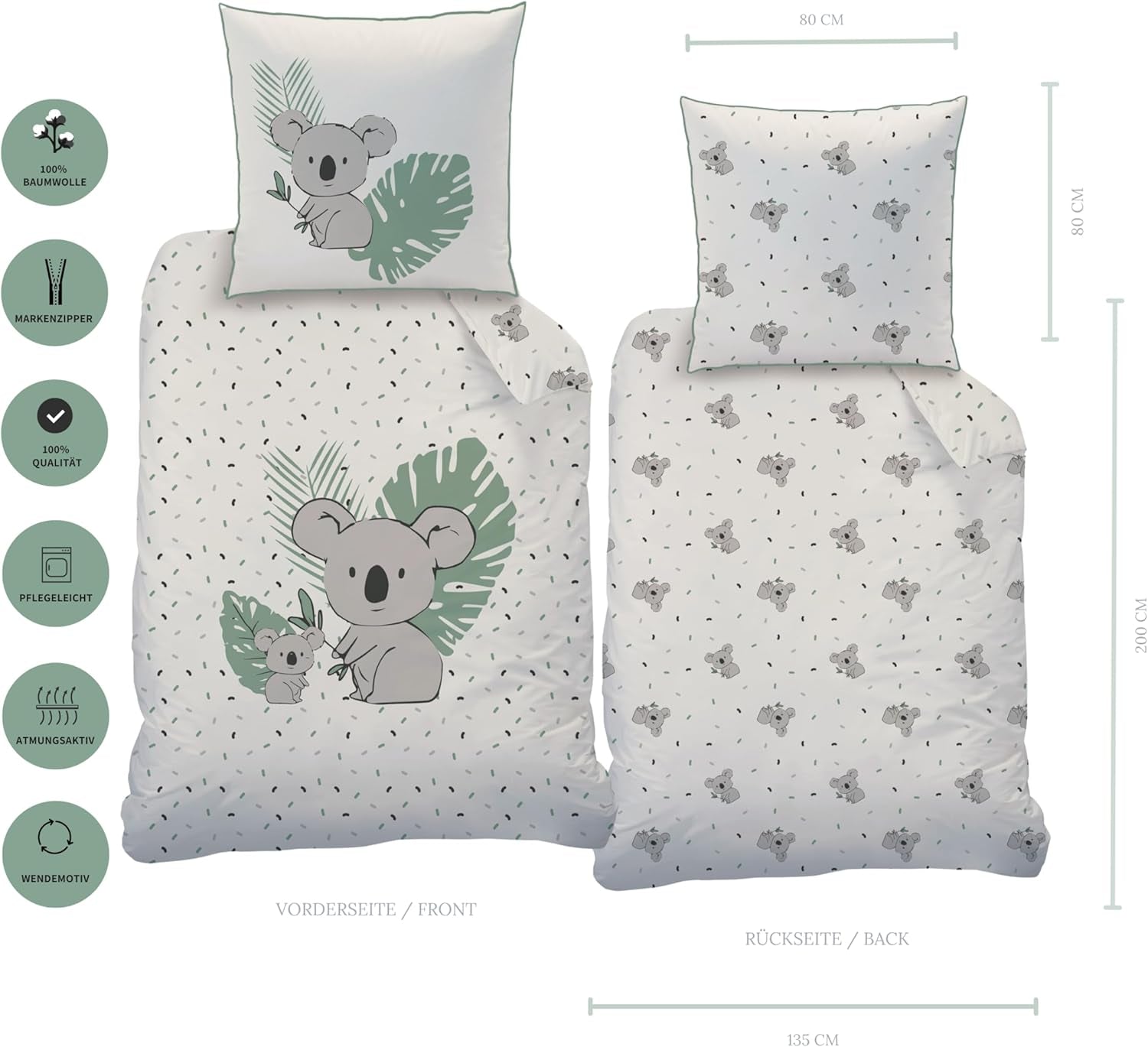 Kinderbettwäsche-Set, Koala oder Einhorn, 100 % Baumwolle. Bettwäsche – Kinder Naty Shop