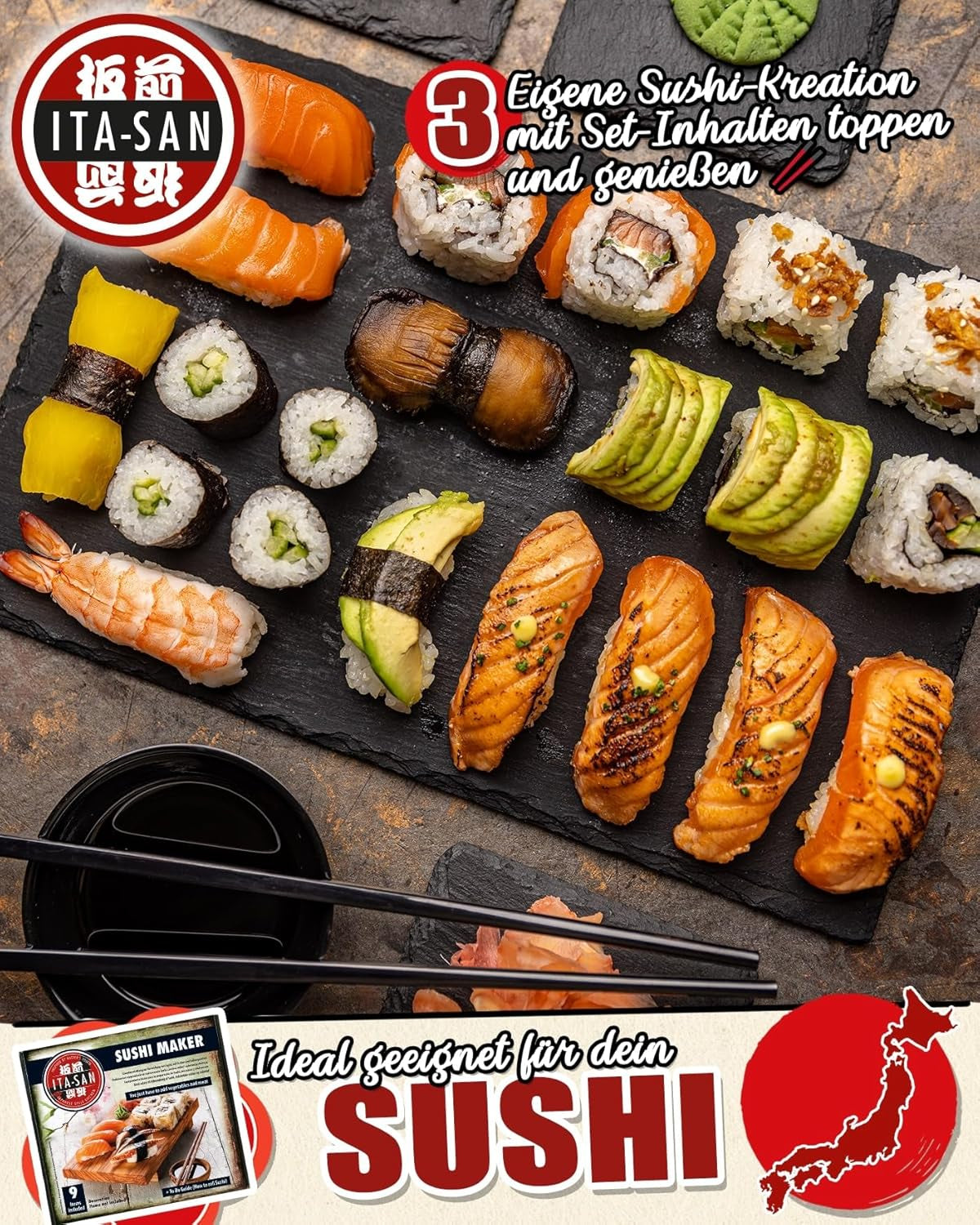 ITA-SAN Sushi Set (9-teiliges Komplettset, ideal für Einsteiger, zum Ausprobieren oder Verschenken) 1 Packung
