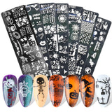 JMEOWIO Nail Stamping Schablonen Halloween 6 Stück Nagelstempel Schablonen Nail Art Dekoration Nageldesign Zubehör Böse Gruselige Kürbis-Geisterhexe