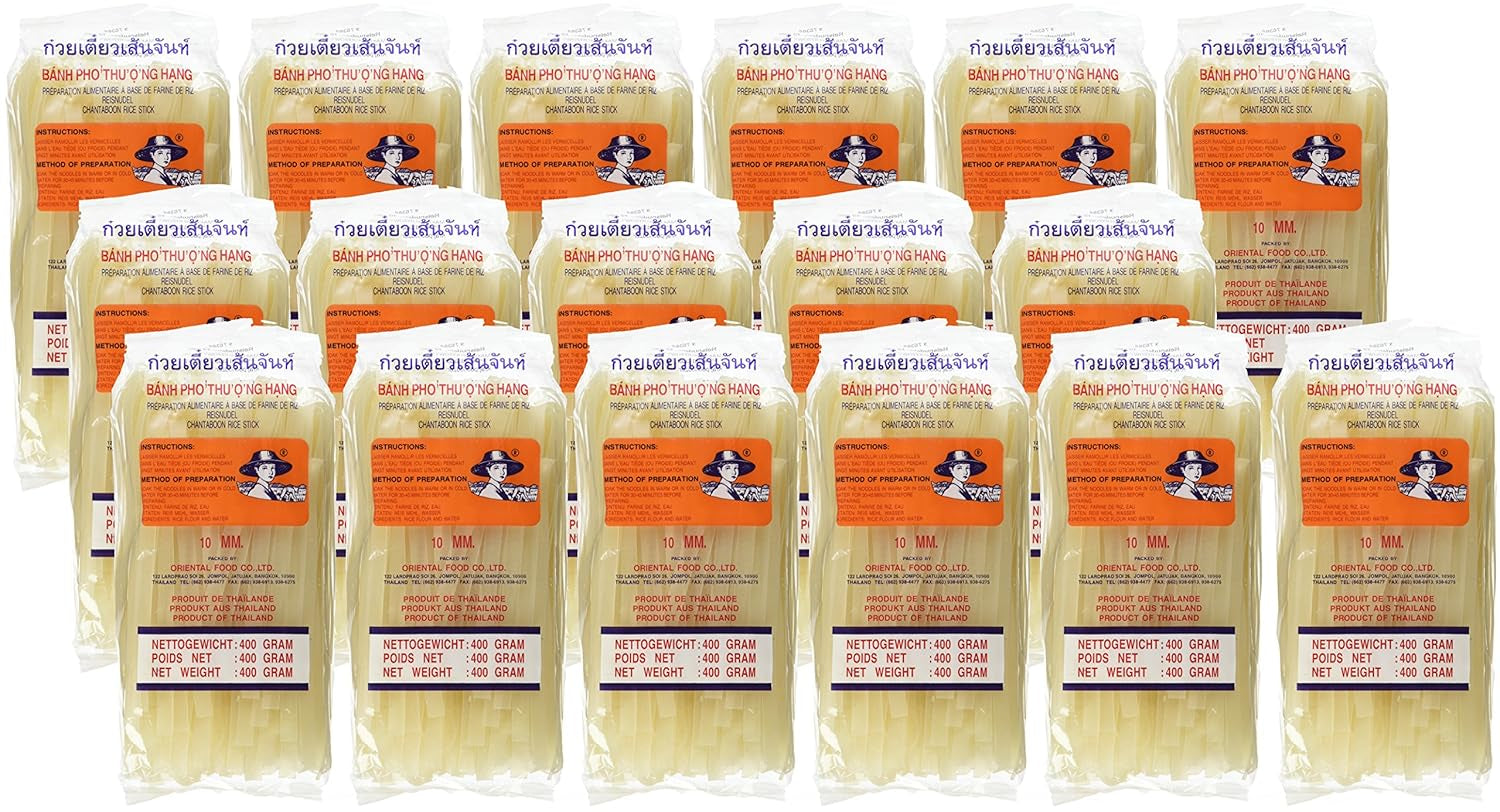 Reisnudeln – Thailändische, 10 mm breite Reisnudeln, hergestellt aus Reismehl – ​​17 x 400 g