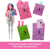 Barbie Color Reveal Puppe und Zubehör mit 6 Überraschungen, Disco Star-Serie mit metallischem Glitzer und farbwechselndem Oberteil (Stile können variieren), JCP01, 32 cm