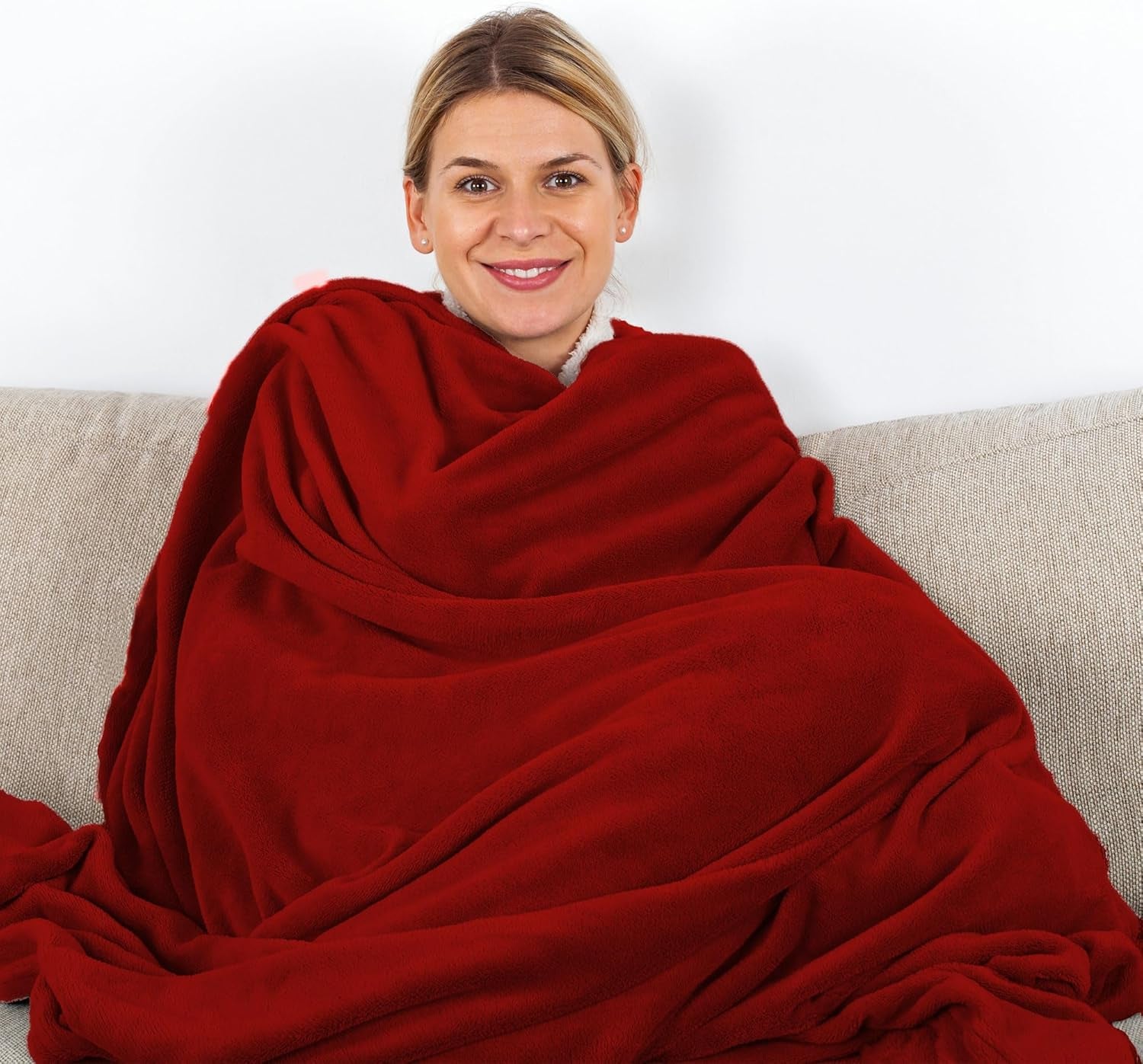 Komfortec-Kuscheldecke 150 x 200 cm, Öko-Tex-zertifizierte flauschige Fleecedecke, warme Sherpa-Decke für das Sofa, dicke Decke für das Sofa, bordeauxrote Betten und Decken. Besuchen Sie den Komfortec-Store