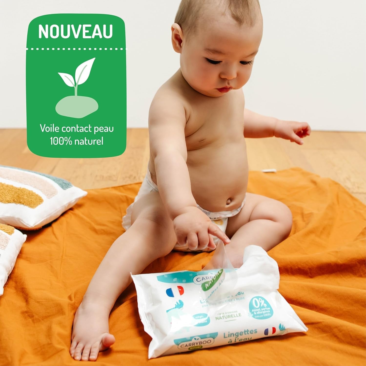 Baby-Feuchttücher mit Wasser – parfüm- und allergenfrei – 9 Stück – normale und empfindliche Haut – reinigt und beruhigt – 100 % Naturfasern – hergestellt in Frankreich – 522 Tücher