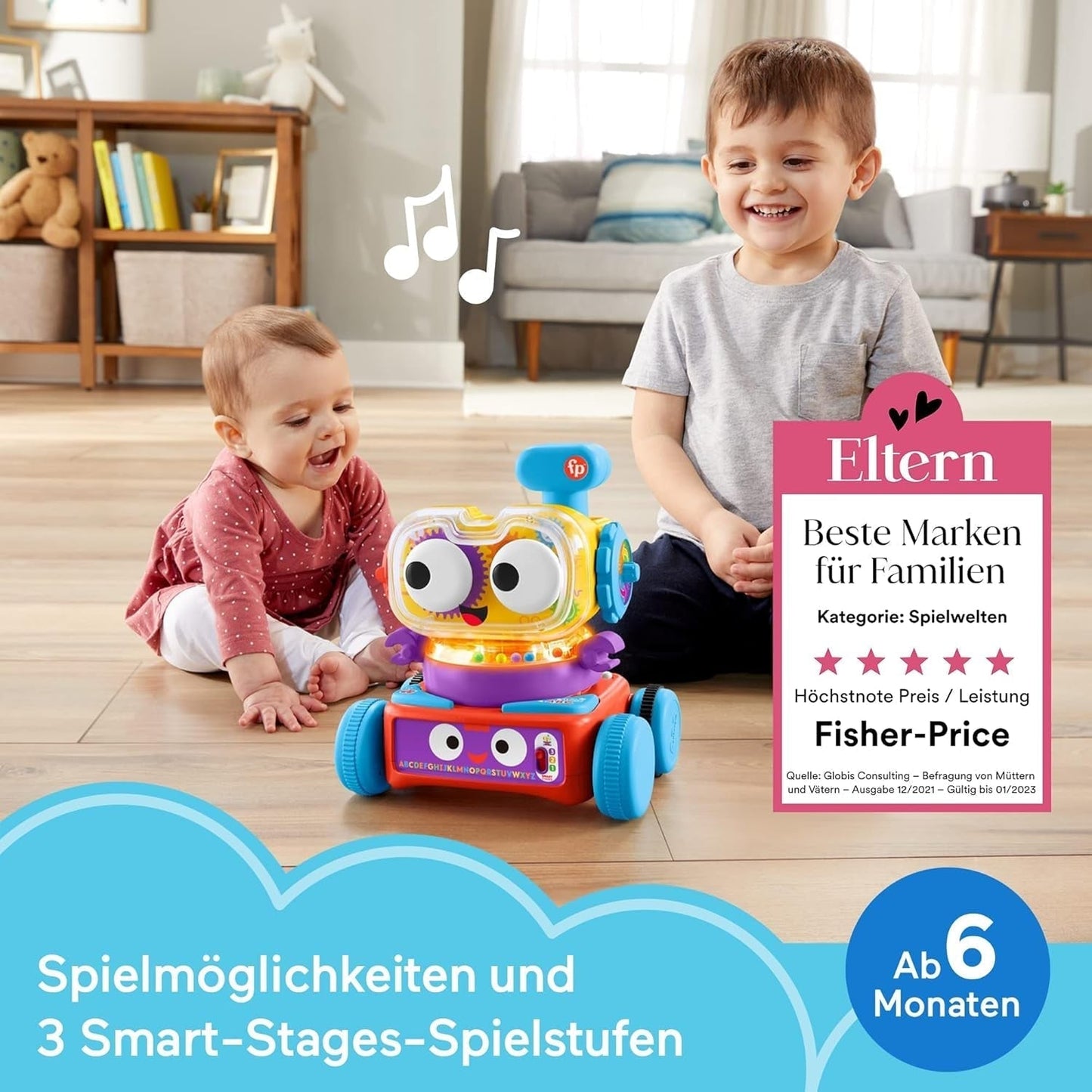 Fisher-Price 4-in-1 Lernroboter Linus für Babys und Kleinkinder, Spielzeug ab 6 Monaten – Deutschsprachig, HCK39 Babyspielzeug Naty Shop