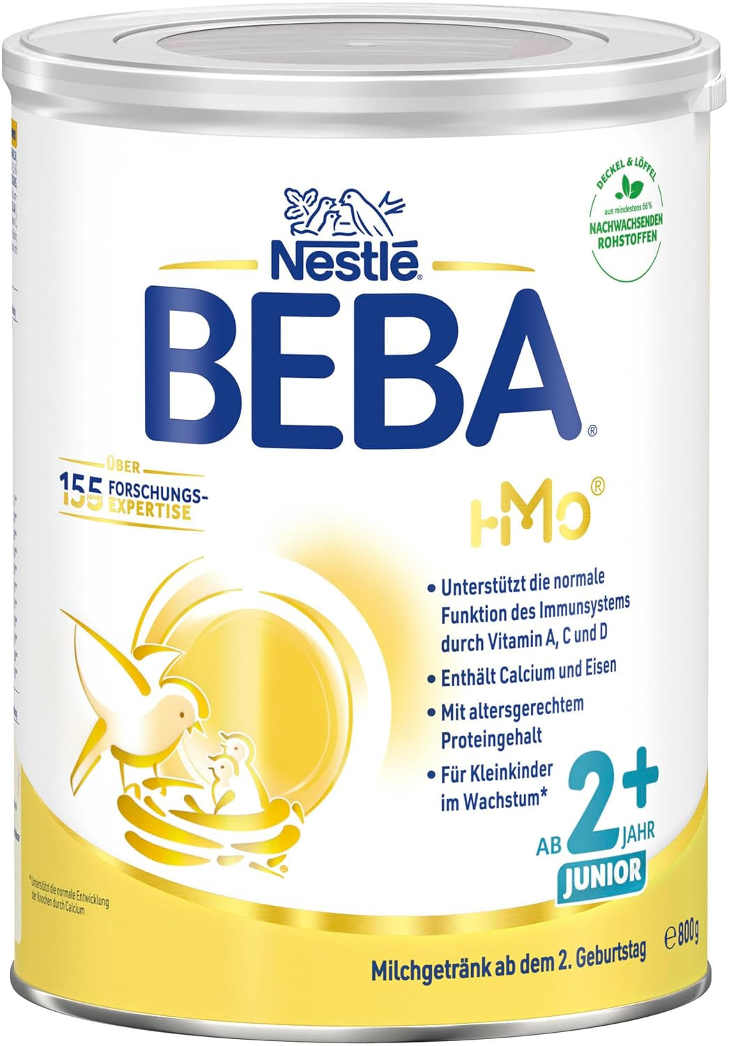 BEBA Junior 2+ Milchgetränk ab 2 Jahren, Mit HMO, Altersgerechter Proteingehalt, Nur Laktose, Ohne Palmöl, Ohne Fischöl, Kleinkindnahrung, Babymilchpulver, 6er Pack (6 x 800g)