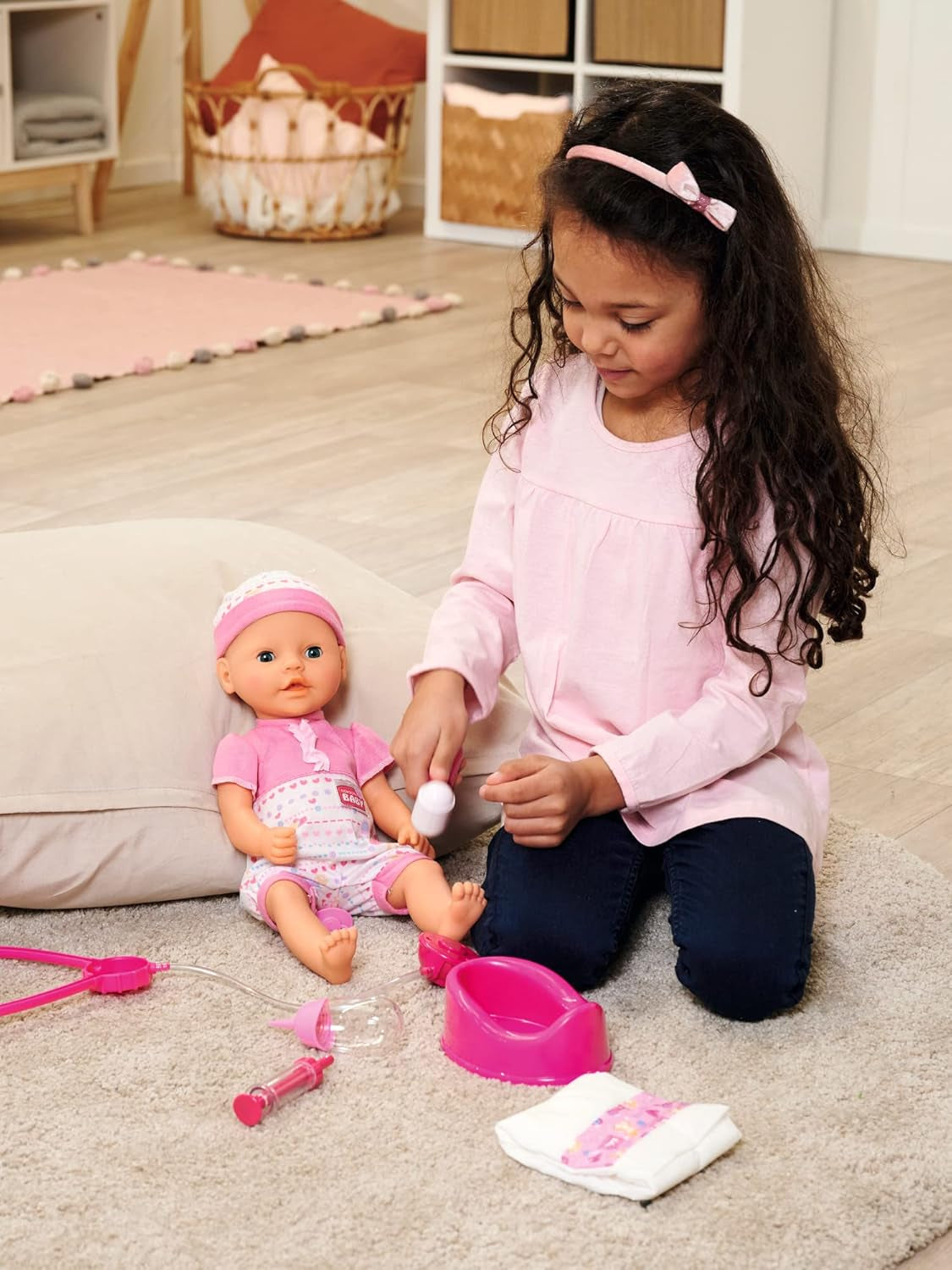 Simba 105562487 – New Born Baby First Stillset, Schnuller, Windel und Milchflasche mit verschwindendem Inhalt, für 38–43 cm große Puppen Naty Shop Dolls