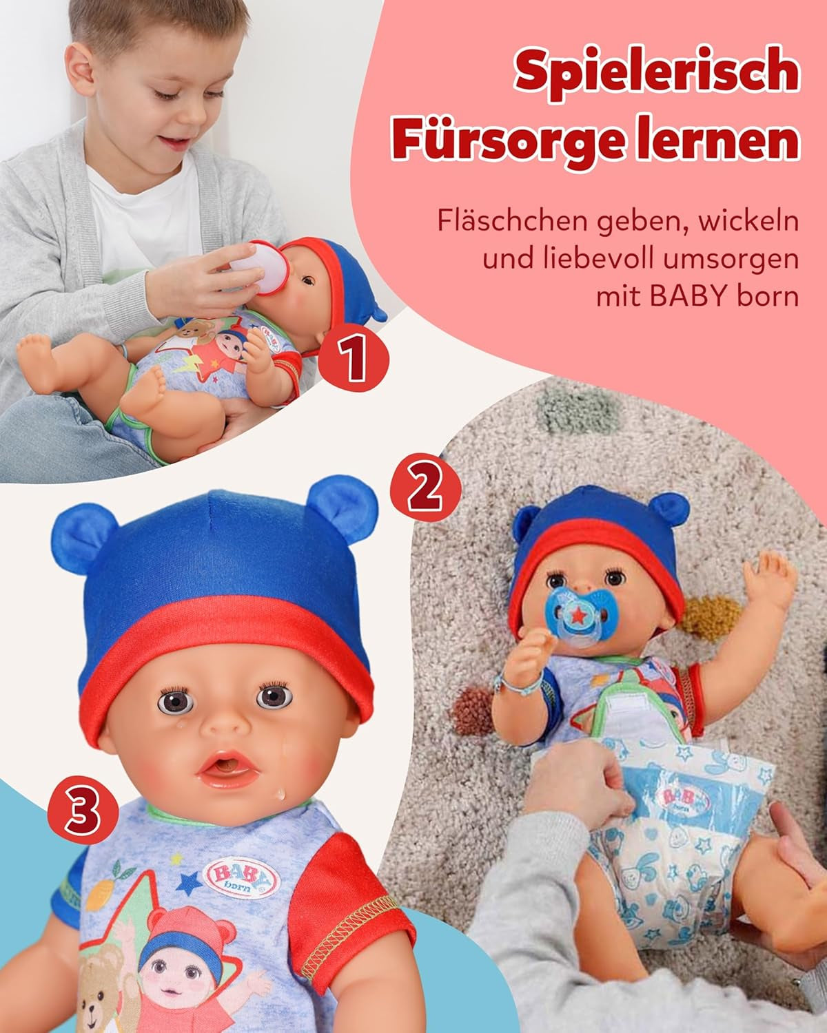 BABY Born Jonas – Babypuppe 43 cm – 10 Funktionen inklusive Zubehör und Matratze – Funktioniert komplett ohne Batterien – Geeignet für Kinder ab 3 Jahren
