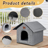 Katzenhaus Outdoor Winterfest, Katzenhöhle, Hundehöhle mit abnehmbarem Plüschkissen, Wasserdichter Wetterfester, Hundehütte Indoor, Hundehaus für Drinnen/Indoor 35x30x35cm (Grau, S)