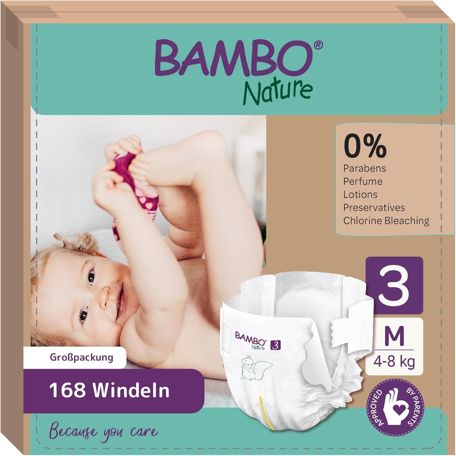 Bambo Nature Babywindeln, Größe 1 (2–4 kg), 132 Stück Monatsbox | Premium-Windeln mit verbessertem Auslaufschutz | Ultimativer Komfort und Freiheit für Neugeborene | Dermatologisch getestete Windeln