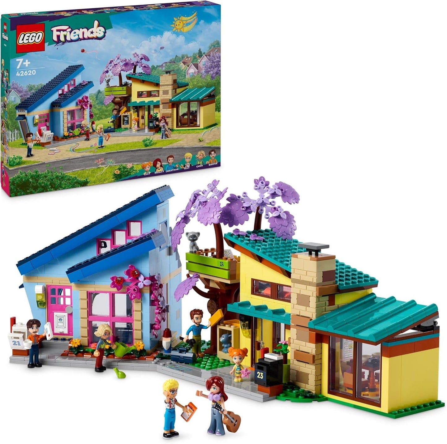 LEGO Friends Olly und Paisley Familienhaus, Puppenhaus mit Figuren und Zubehör, zweistöckiges Haus und Baumhaus-Set, kreatives Geschenk für Mädchen und Jungen ab 7 Jahren 42620 Bausets Besuchen Sie den LEGO-Store Single