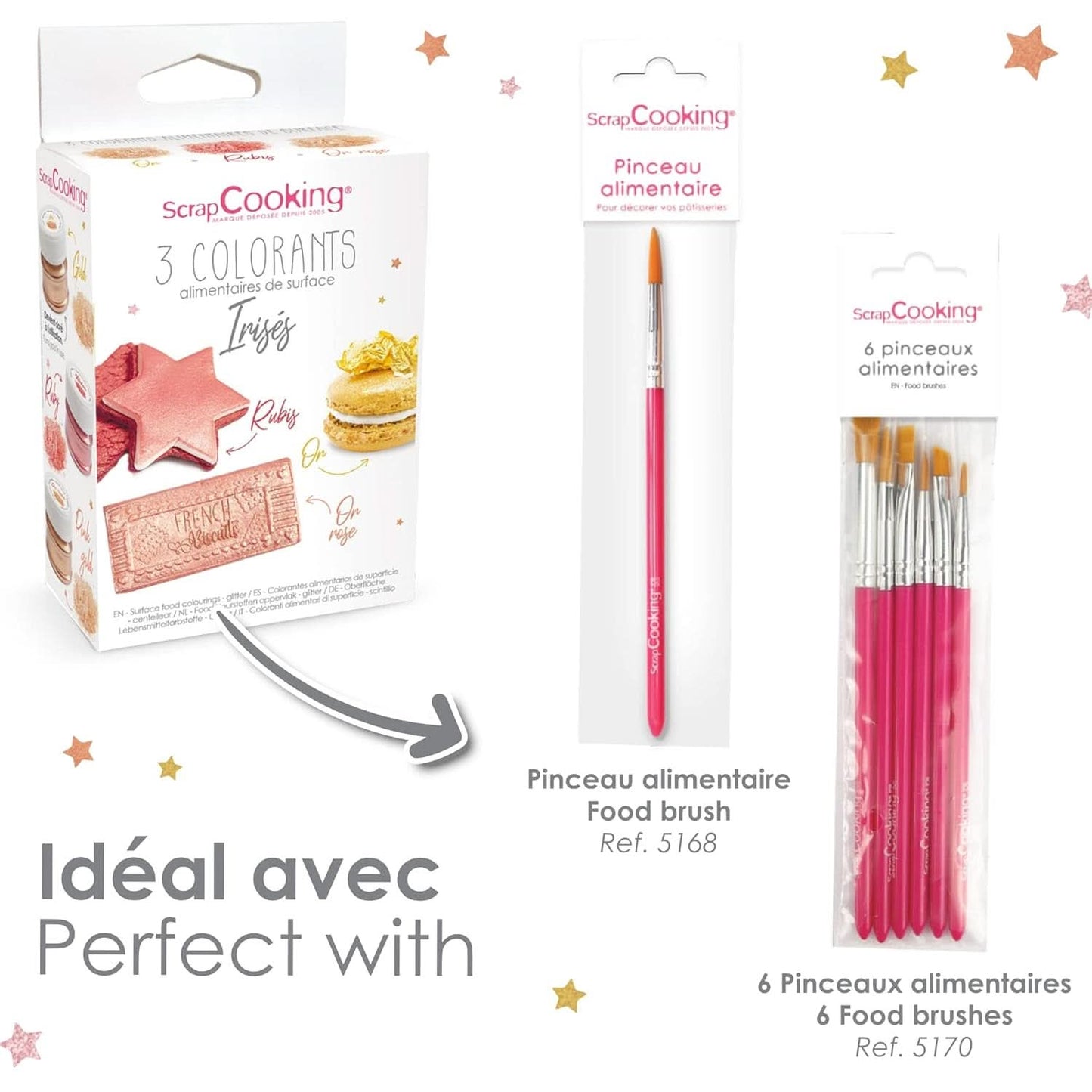 ScrapCooking, Set mit 3 Lebensmittelfarben, Gold, Roségold und Rubin, Metallic-Töne, 3 x 5 Gramm Naty Shop