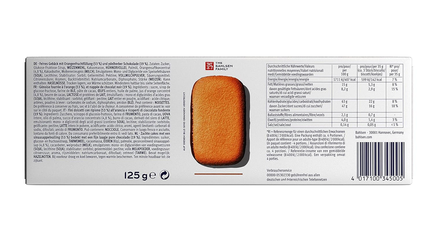 Bahlsen Messino Edelherb – 4er-Pack – Flauschiger Teig mit Edelherb-Schoko-Orangen-Füllung (1 x 125 g)