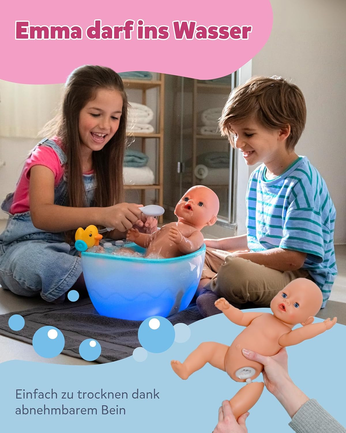 BABY Born Emma – Babypuppe 43 cm – 10 Funktionen inklusive Zubehör und Matratze – Funktioniert komplett ohne Batterien – Geeignet für Kinder ab 3 Jahren