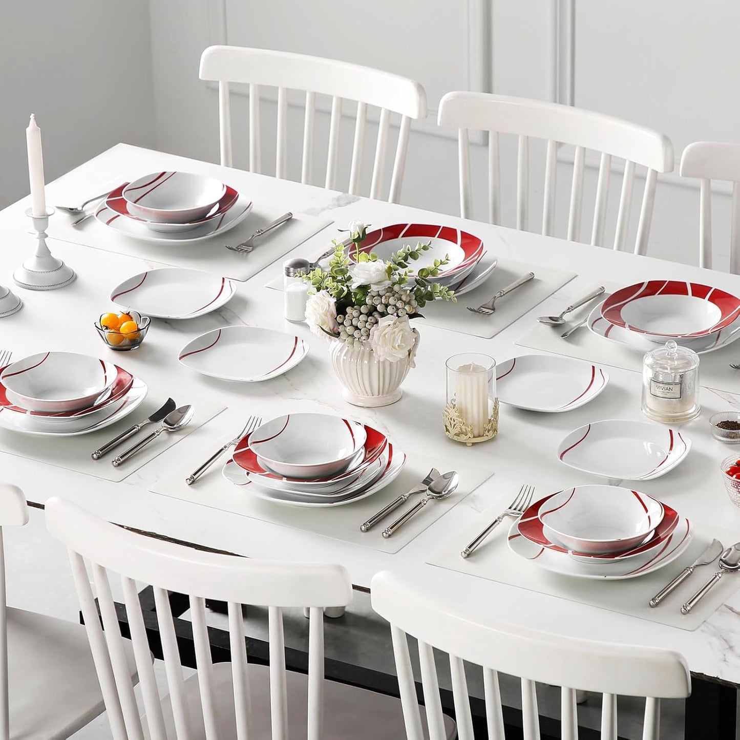 MALACASA Geschirrset für 6 Personen, Felisa Porzellangeschirrset 24-teilig, modernes Geschirrset mit 6 Speisetellern, Desserttellern, Suma-Tellern und Schüsseln, perfekt für Weihnachten und den täglichen Gebrauch