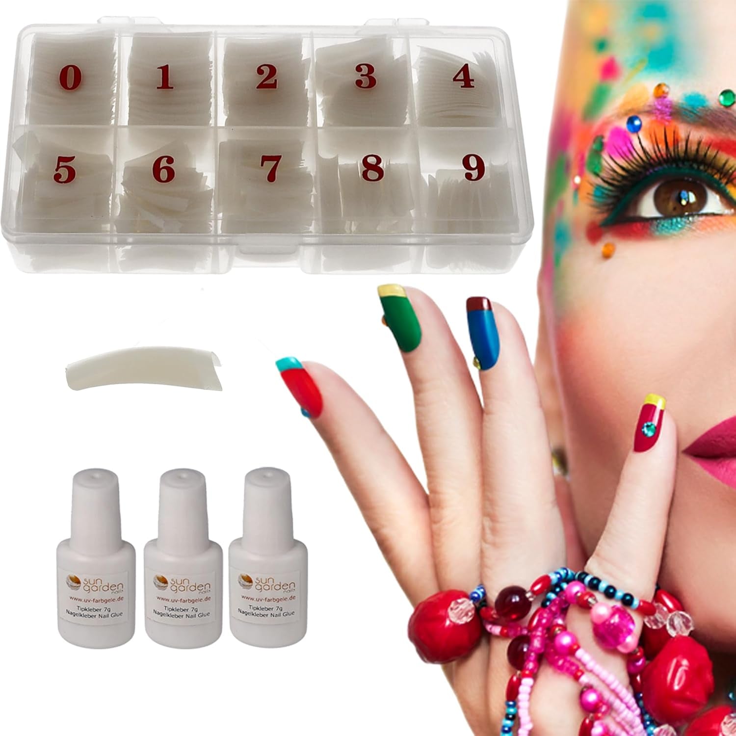 Sun Garden Nails Tipbox 500 Tips inkl. 3 Spitzen Klebespitzen Nagelspitzen Kleber - Modelliernägel