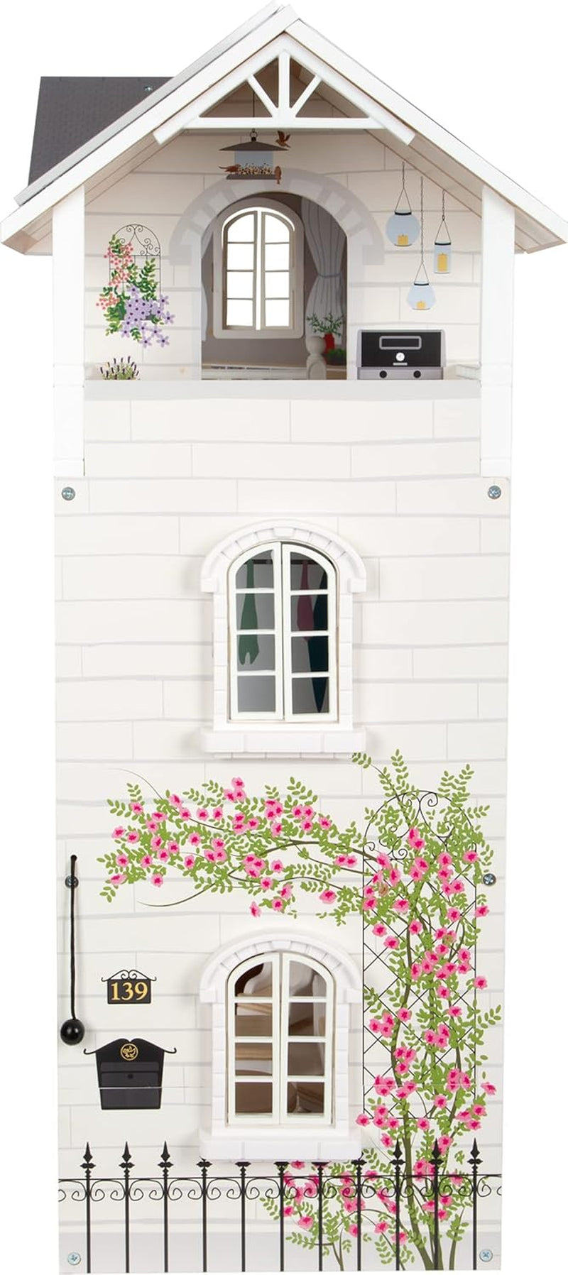 Small Foot Puppenhaus 3-stöckiges Stadthaus aus Holz mit offener Vorderseite und 12 Möbeln für Kinder ab 3 Jahren 11802 Weiß Grau Puppenhäuser Naty Shop