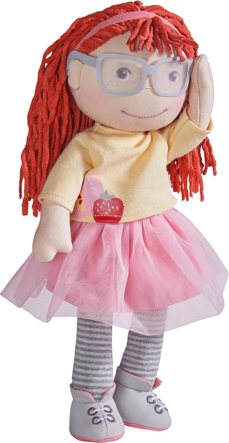 HABA AVA Puppe, 30 cm große Puppe mit Brille, weiche Puppe für Kinder ab 18 Monaten