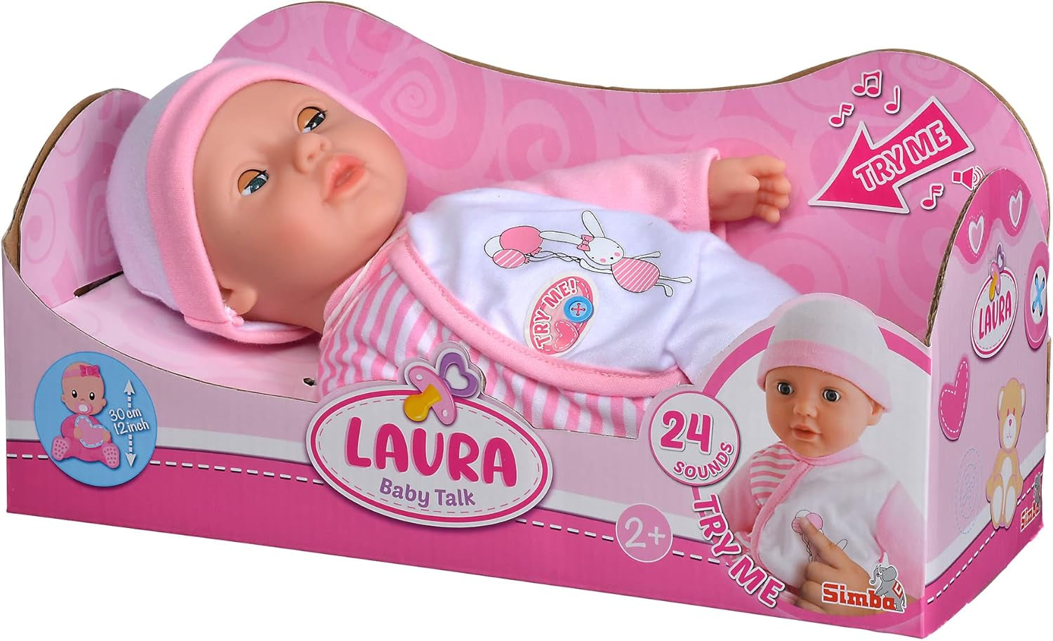 Simba 105140020 – My Love Baby Talk, Weichkörperpuppe mit Schlafaugen im süßen Overall, macht 24 Babygeräusche, 30 cm, Puppe für Kinder ab 2 Jahren