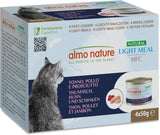Almo Nature HFC Natural Light Meal – Nassfutter für Katzen – Thunfisch, Huhn & Schinken – Lebensmittelqualität, Glutenfrei – 50 g, 4er-Pack
