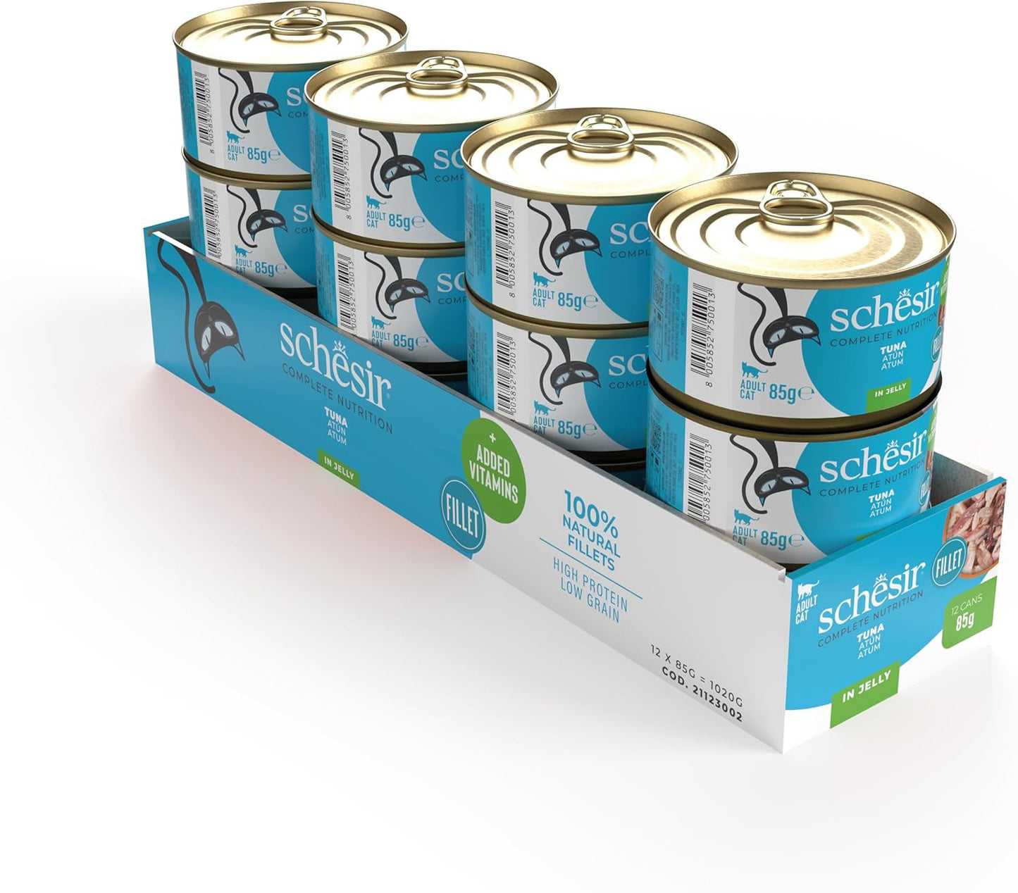 Thunfisch in Gelee, Nassfutter für Katzen, Dose, 100 % natürlich, mit zusätzlichen Vitaminen, 12 x 85 g