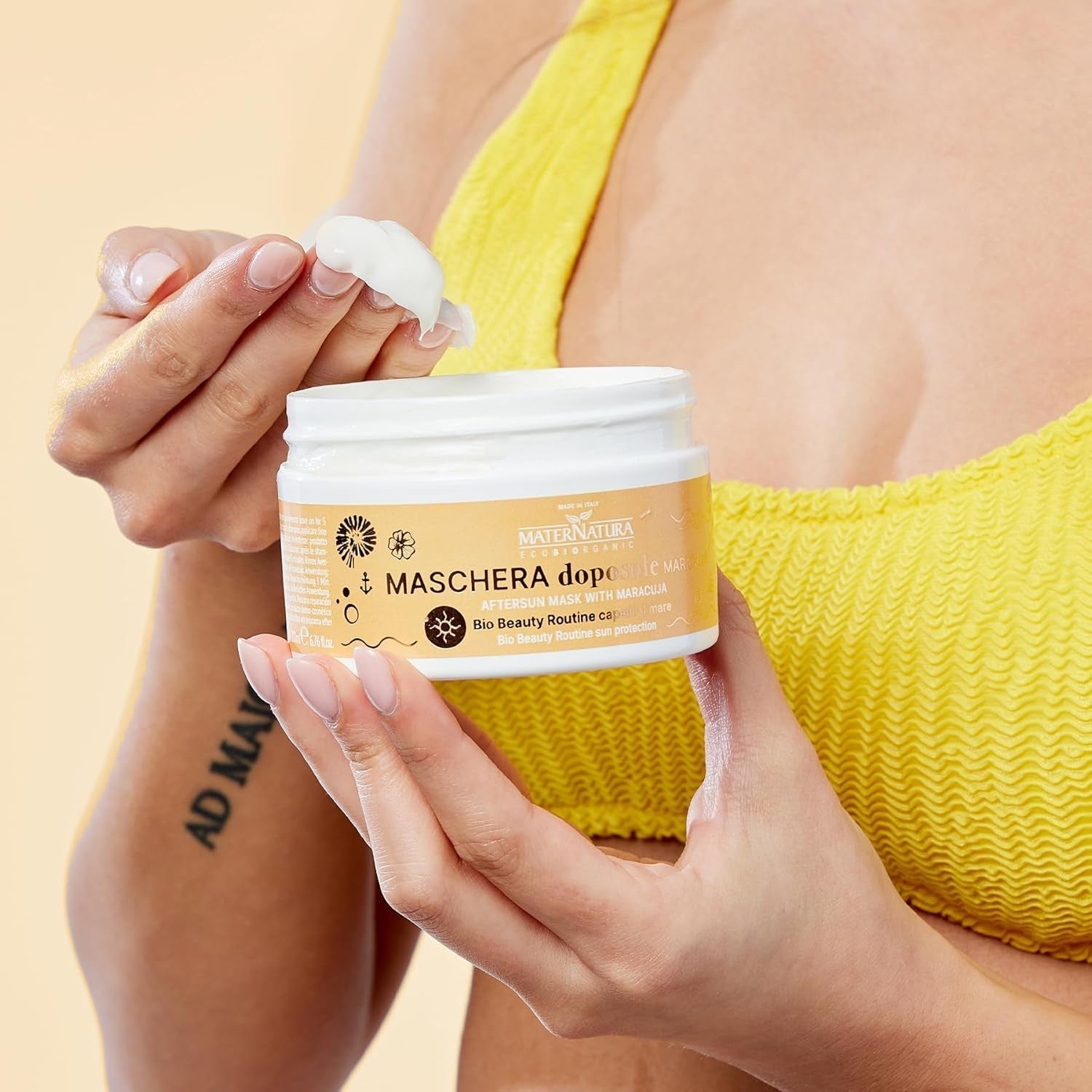 Maternatura, Nachsorgemaske mit Passionsfrucht, spendet Feuchtigkeit und verleiht dem Haar Elastizität nach Sonneneinstrahlung, Bio-Schönheitsroutine für Strandhaare, aus kontrolliert biologischem Anbau, Made in Italy – 200 ml Naty Shop Haarmaske