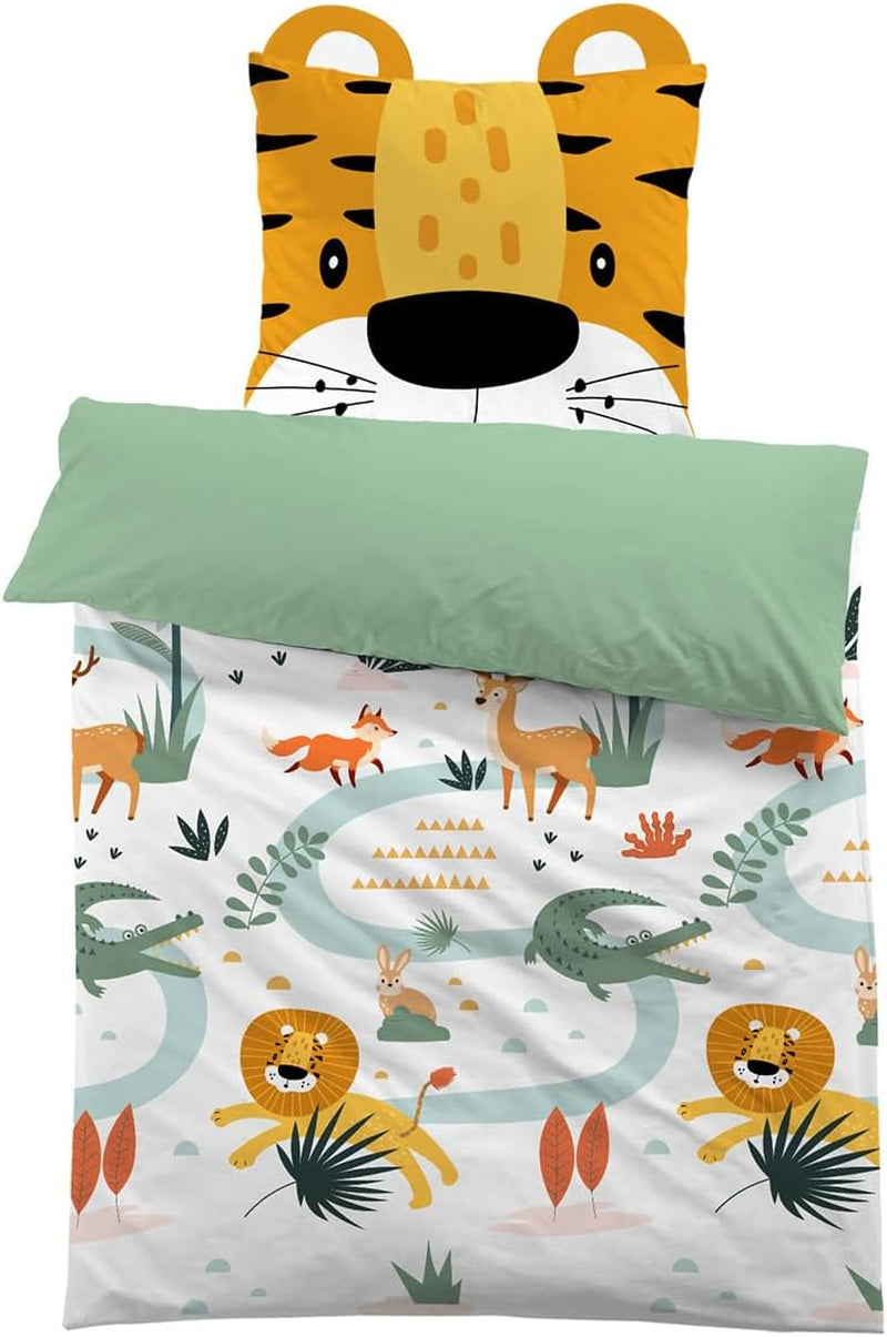 3D-Mikrofaserbettwäsche, Tiere, Unisex Bettwäsche – Kinder Naty Shop Löwe mit Ohren 135×200+80×80