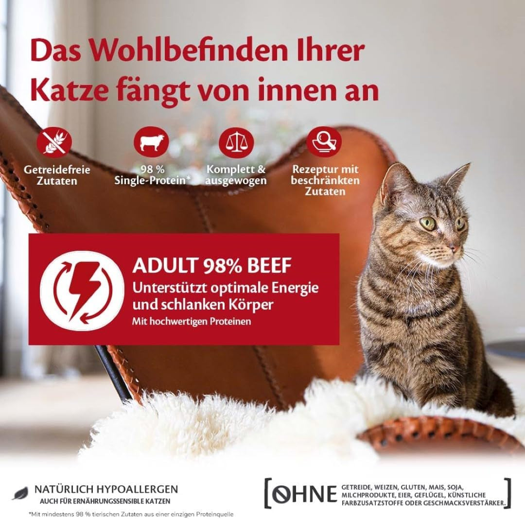 Wellness CORE 98% 12 x 85g, Rind – Nassfutter für Katzen, dicke Pastete, getreidefrei, natürlich, hypoallergen, proteinreich, reich an Fleisch