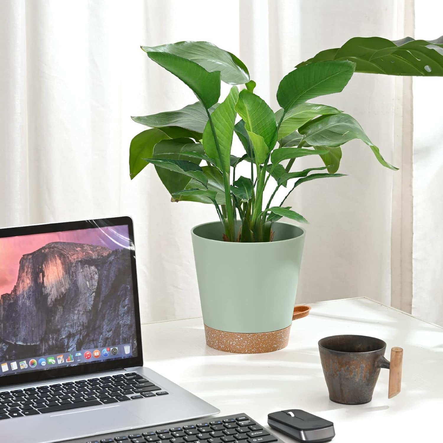 Blumentopf, 6 Stück, 12,7 cm, selbstbewässernder Übertopf, hohe Drainage, Blumentopf für drinnen und draußen, mit Reservoir-Tablett und Bewässerungsrand, Garten-Pflanzgefäß, Garten