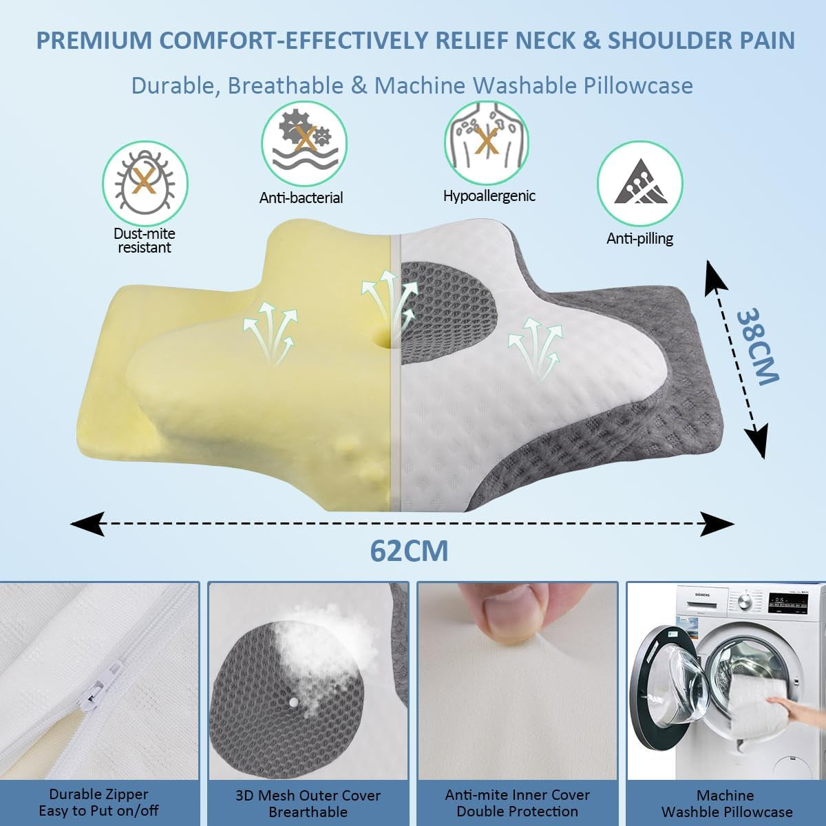 Orthopädisches Kissen aus Memory-Schaum von Topmener, verstellbares Nackenkissen, schmetterlingsförmiges ergonomisches orthopädisches Kissen zur Unterstützung des Nackens während des Schlafs, Schlafkissen für Rücken- und Bauchschläfer, orthopädische Halskissen von Naty Shop