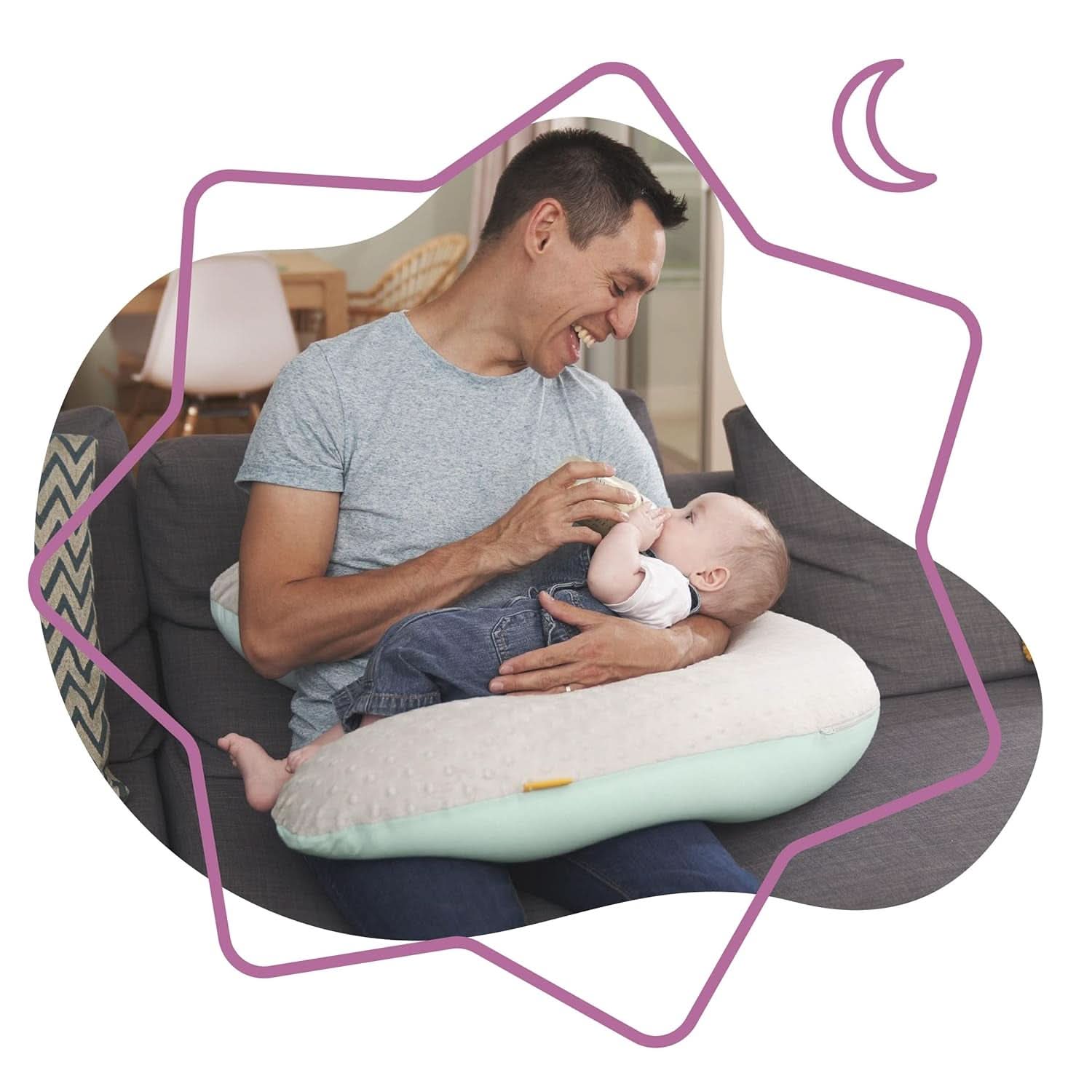 Badabulle Stillkissen und flauschiges Schwangerschaftskissen, 150 cm, inklusive Bezug, ergonomische Form Zubehör Essen und Stillen Bebe Naty Shop