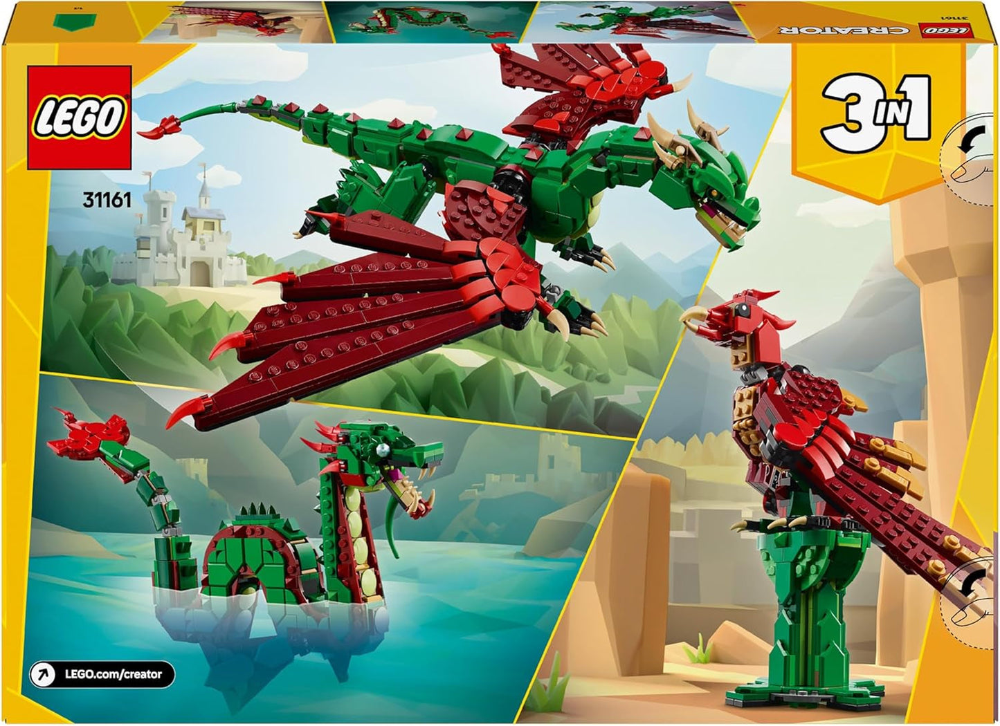 LEGO Creator 3In1 Grüner Drache – Spielzeug – Verwandelt sich in eine Seeschlange oder einen Phönix – Tierbauspielzeug für Kinder – Geschenk für Jungen und Mädchen ab 9 Jahren 31161 Bausets Besuchen Sie den LEGO-Store