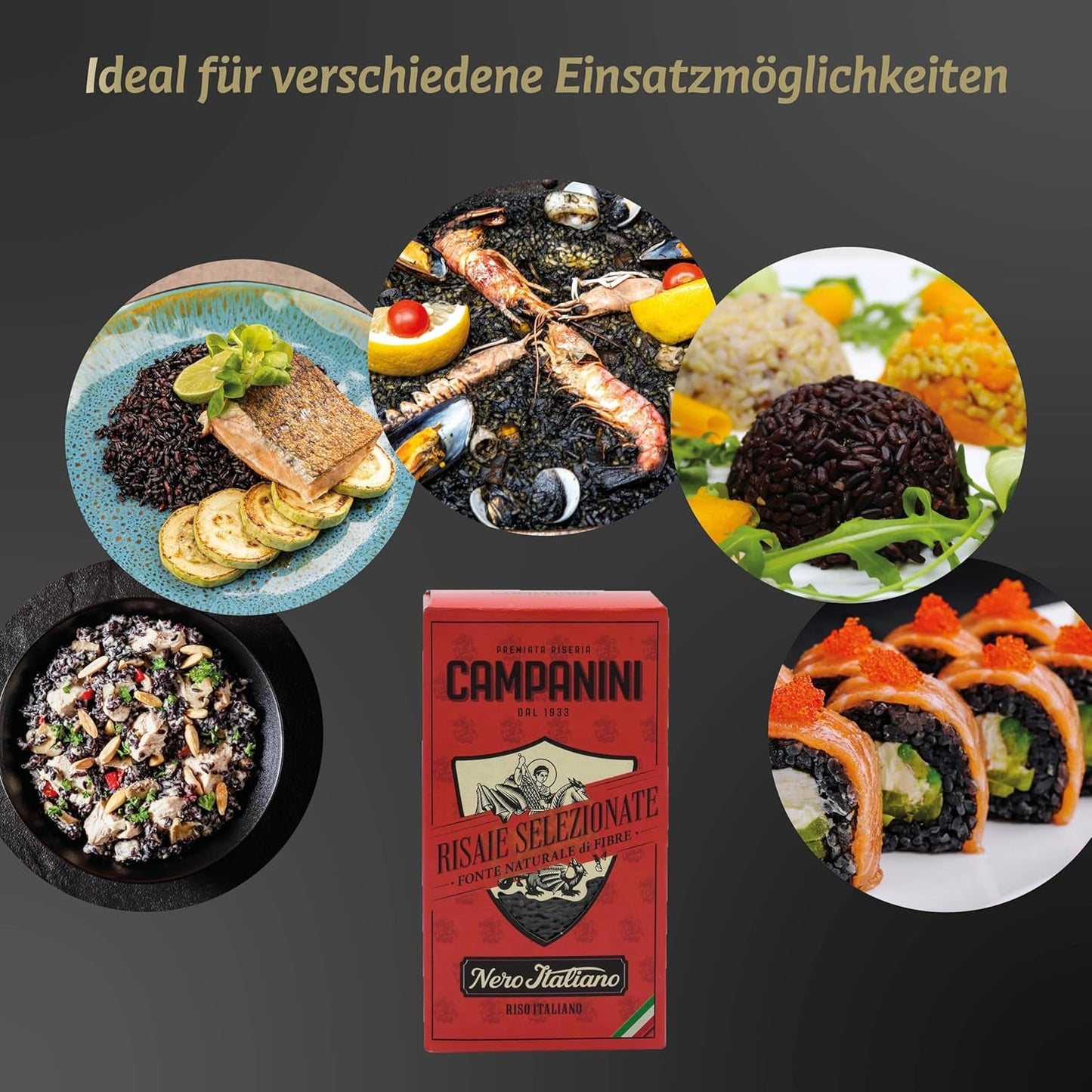 RISO NERO Schwarzer Reis RISERA CAMPANINI 500g aus Italien Orientalischer Reis