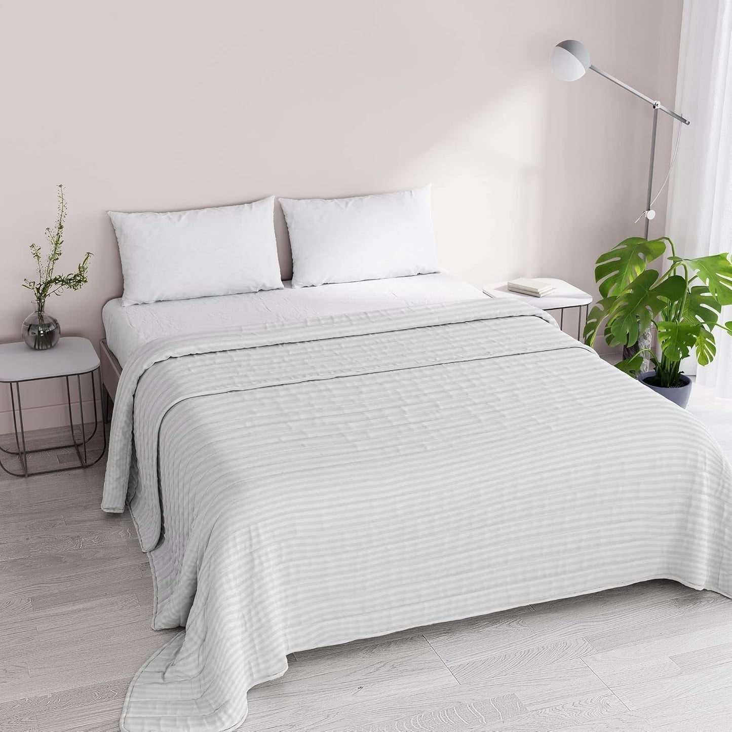 Sommerdecke Satinstreifen, Polyester, Creme, 260 x 250 cm Steppdecken und Steppdecken Naty Shop Weiß 260 x 250 cm