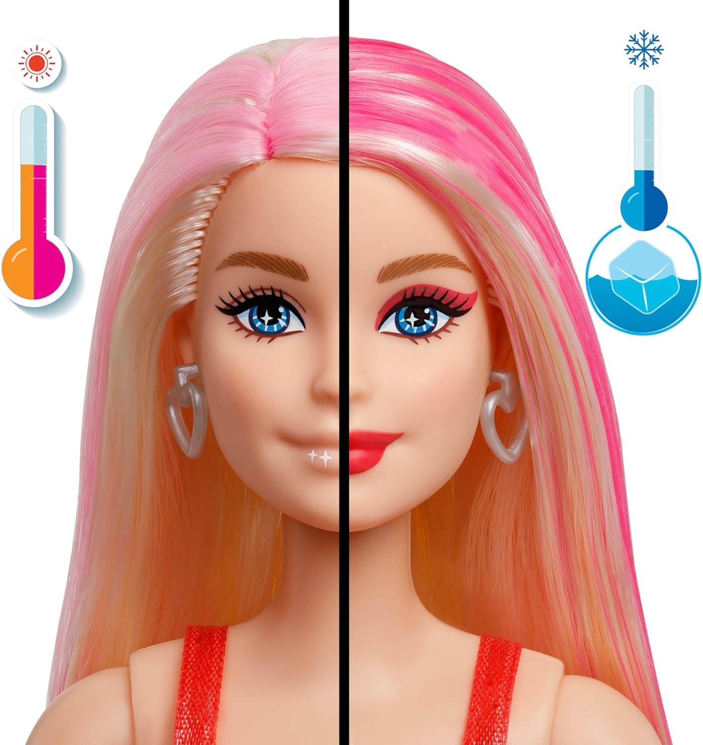 Barbie Party-Puppe ohne Box und Zubehör, Glam Party-Serie mit 10 Überraschungen, darunter eine leuchtend rote Puppe mit Farbwechseleffekt, JFY68