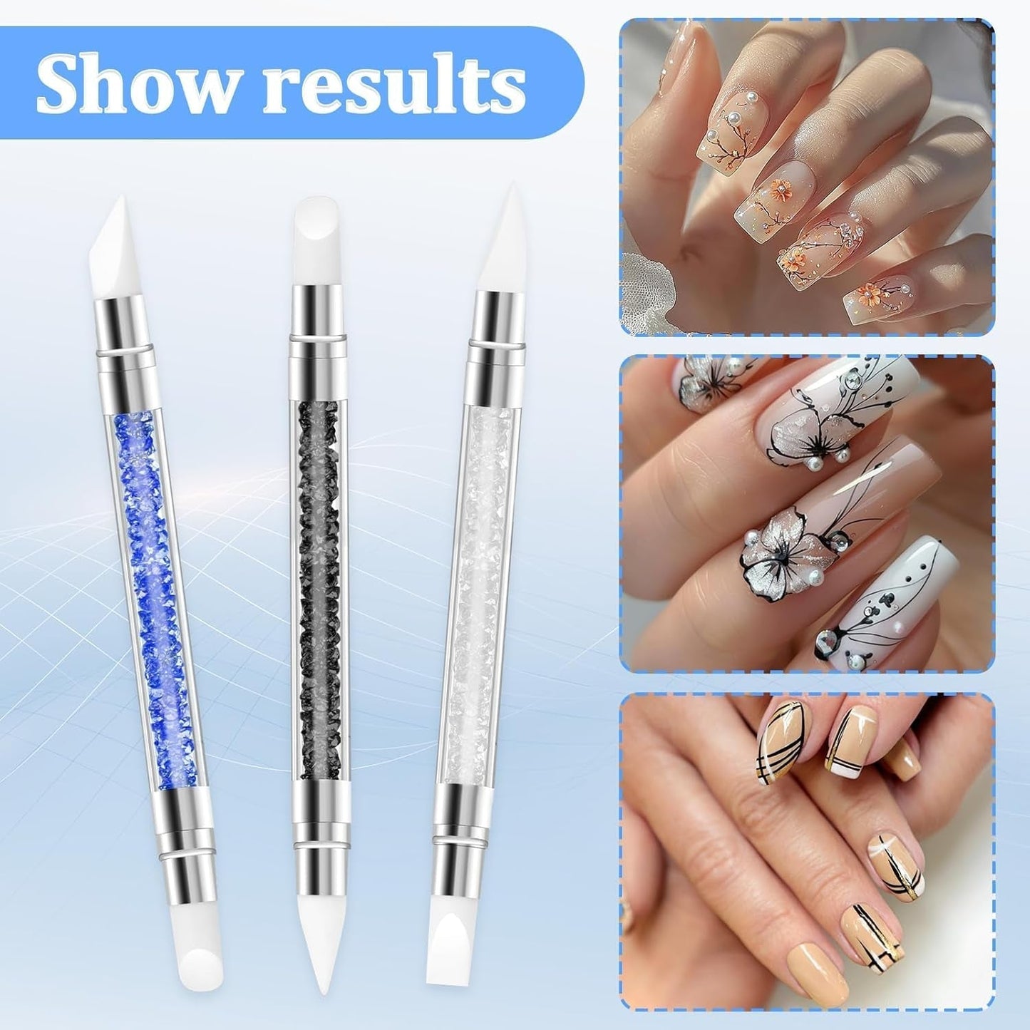3 Stück Nagel Pinsel Silikon, Nagelkunst Skulptur Stift, Doppel Köpfe DIY Maniküre Werkzeug, Strassstein Picker, Gel Schnitzen Pinsel Für Design, Shaping Zeichnung Carving Nagelfolie