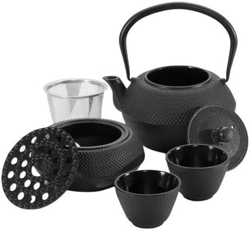 Dimono traditionelles Teeservice aus Gusseisen: Teekanne, Stövchen und 2 Teetassen