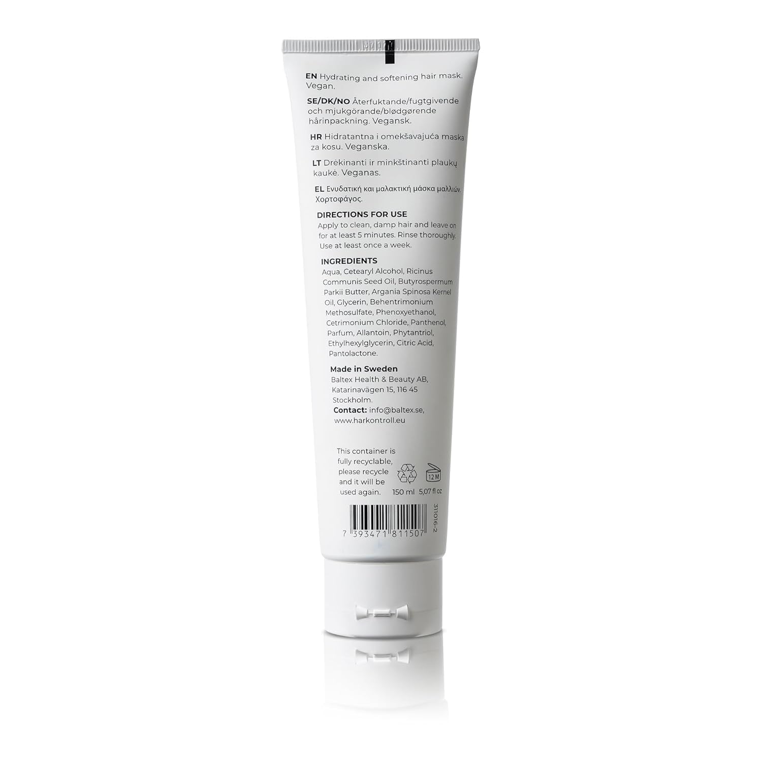 Harkontroll Deep Intense Hydrating Mask, intensiv feuchtigkeitsspendende Haarmaske, 150 ml Haarmaske Naty Shop