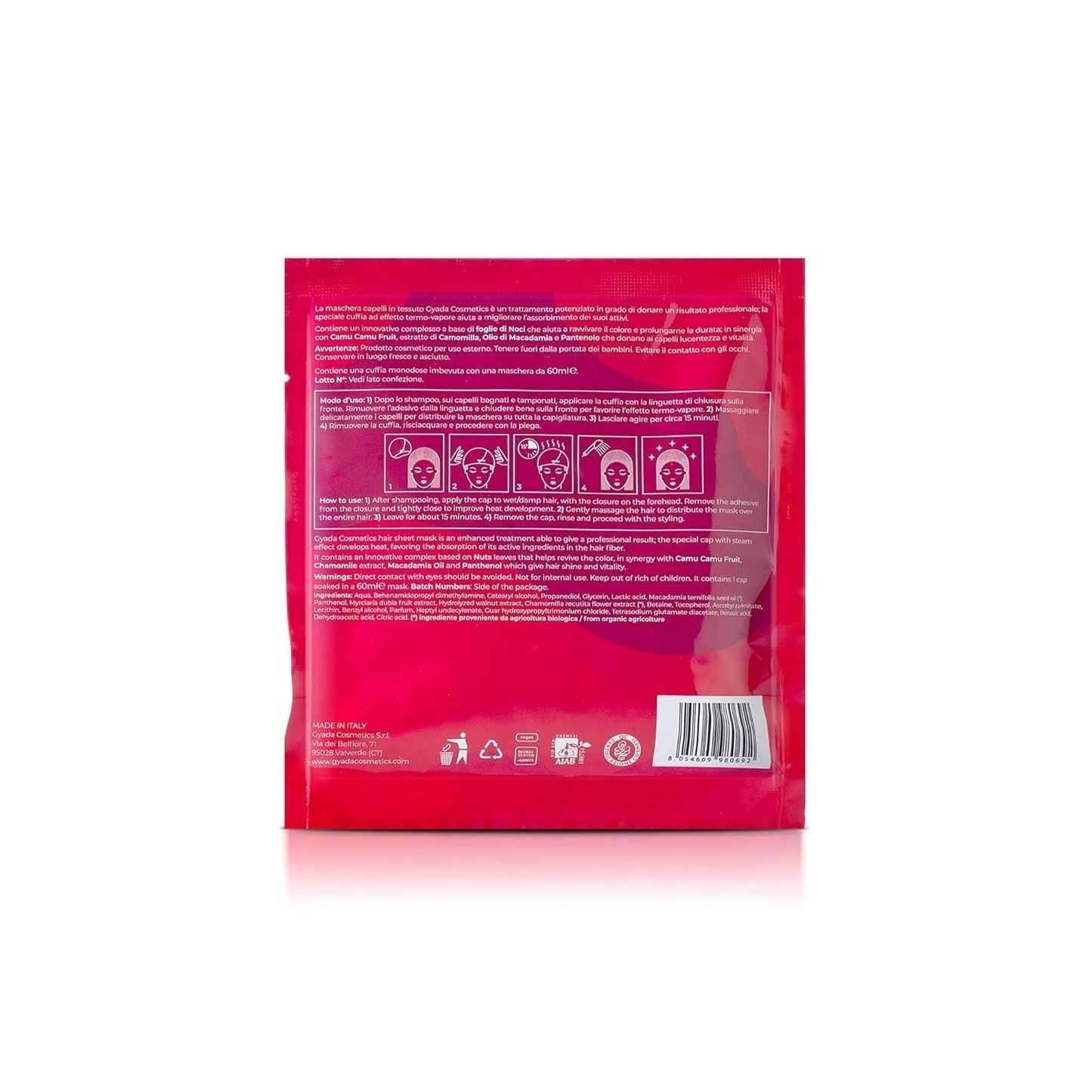 GYADA COSMETICS Farbschutz und erfrischende Stoff-Haarmaske mit Glanzeffekt, thermische Abdeckung, Kamille, Macadamiaöl und Panthenol, 60 ml, Naty Shop Haarmaske