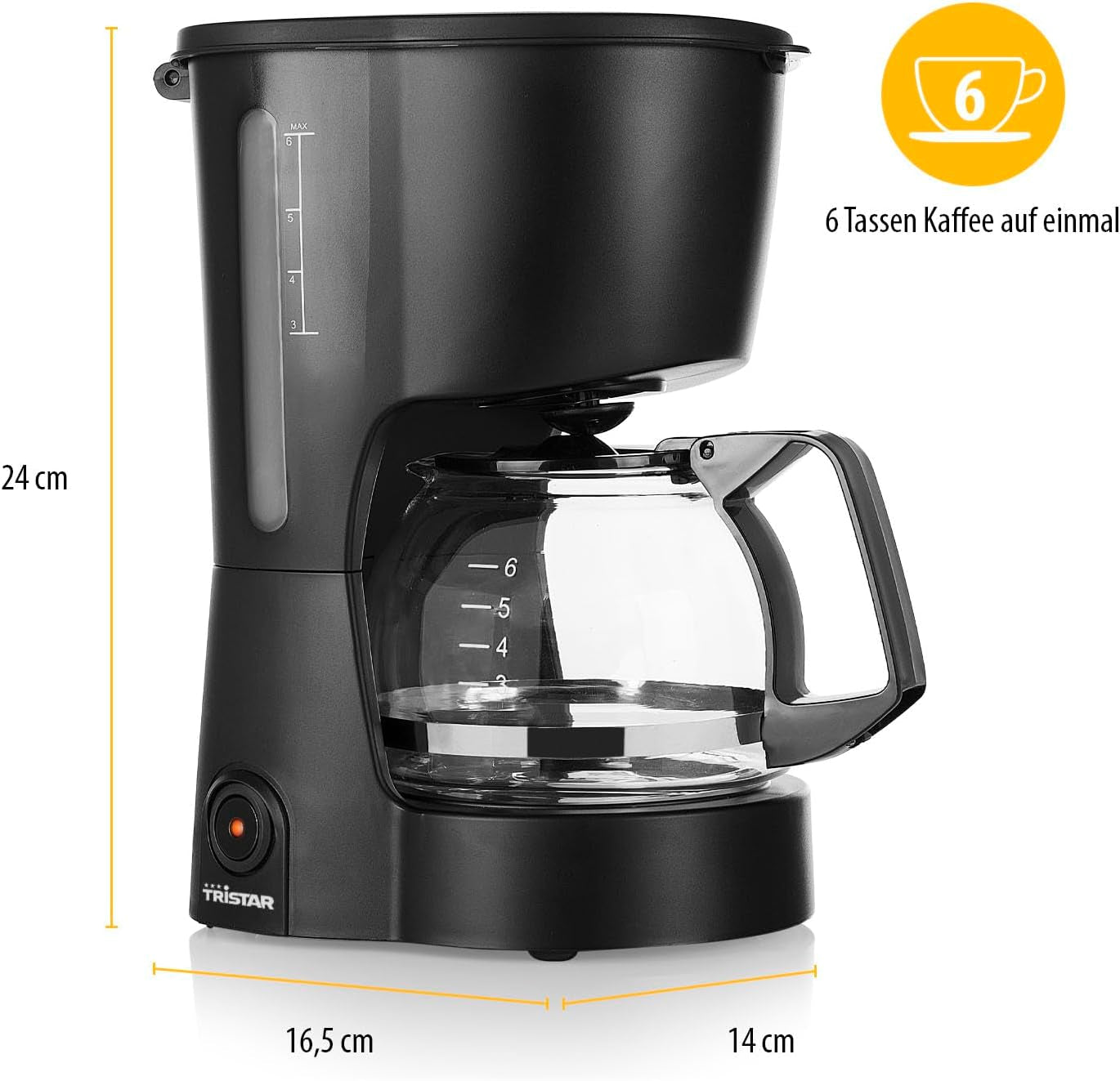 Tristar-Kaffeemaschine, Kapazität 6 Tassen, 600 W, Warmhaltefunktion, automatischer Stopp, Dauerfilter, Anti-Tropf-System, kompakt und tragbar, leicht zu reinigen, CM-1246