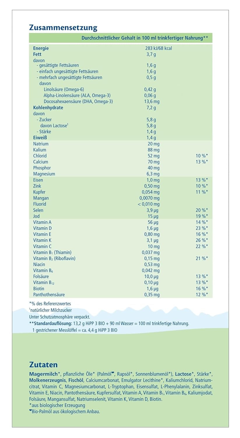 HiPP 3 Bio-Folgemilch (4 x 600g) – nach 10 Monaten, mit Omega-3 (DHA, ALA), Calcium, Vitamin D, in bester Bio-Qualität