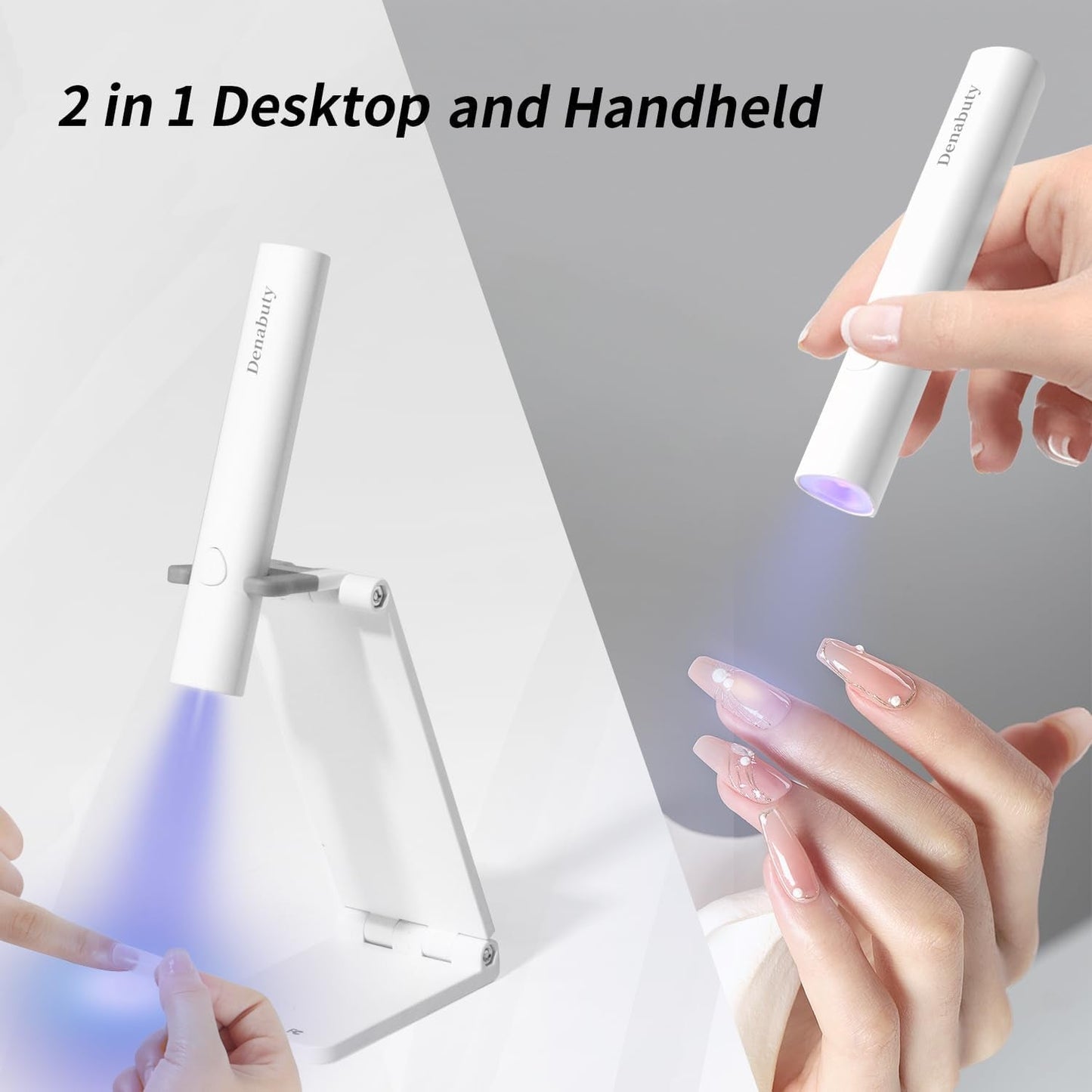 Denabuty UV-Lampe für Gel-Nagellack, Mini-U-V-LED-Lampe für Nagelersatz mit Ständer, tragbare kleine UV-Nagellampe für Gel-Nagellack, zum Aushärten von Nagelkleber und Nagelspitzen weiß