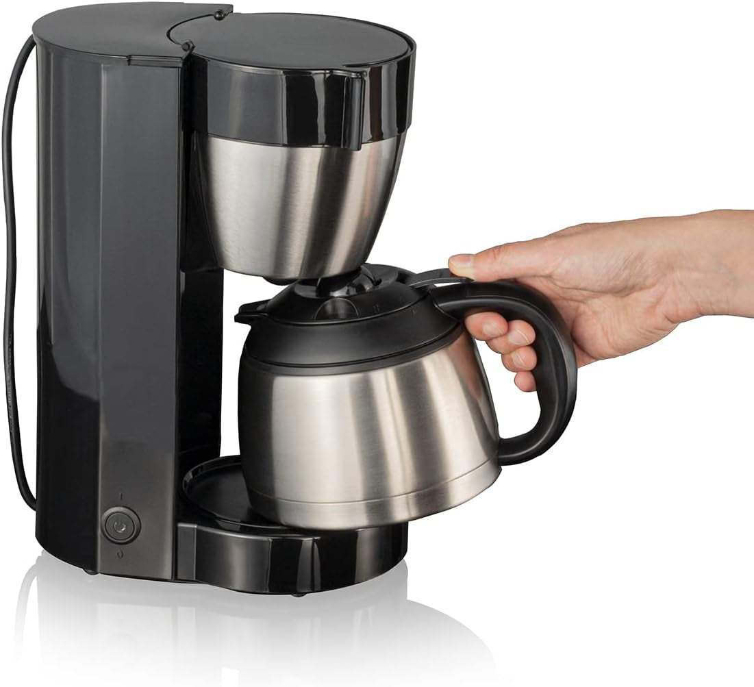 Cloer 5009 Warmhaltefilter-Espressomaschine für bis zu 8 Tassen, 800 W, mit isolierter Edelstahlkaraffe, 1 x 4 Filterbecher, Schwarz