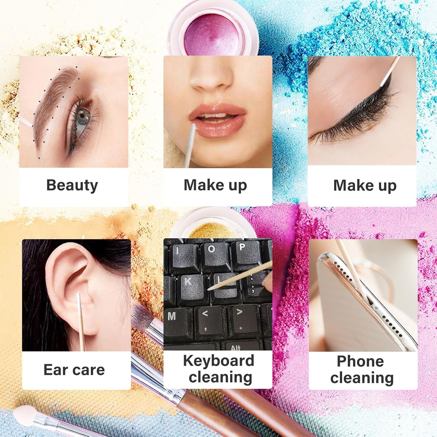 600 Stück Wattestäbchen Holz Spitz,Reinigungsstäbchen,Microbrush Stäbchen Wattestäbchen Für Tattoo,Augenbrauen,Beauty,Lippenstift,Wimpern,Make-Up,Nagel Zubehör,Augenbrauen Tattoo