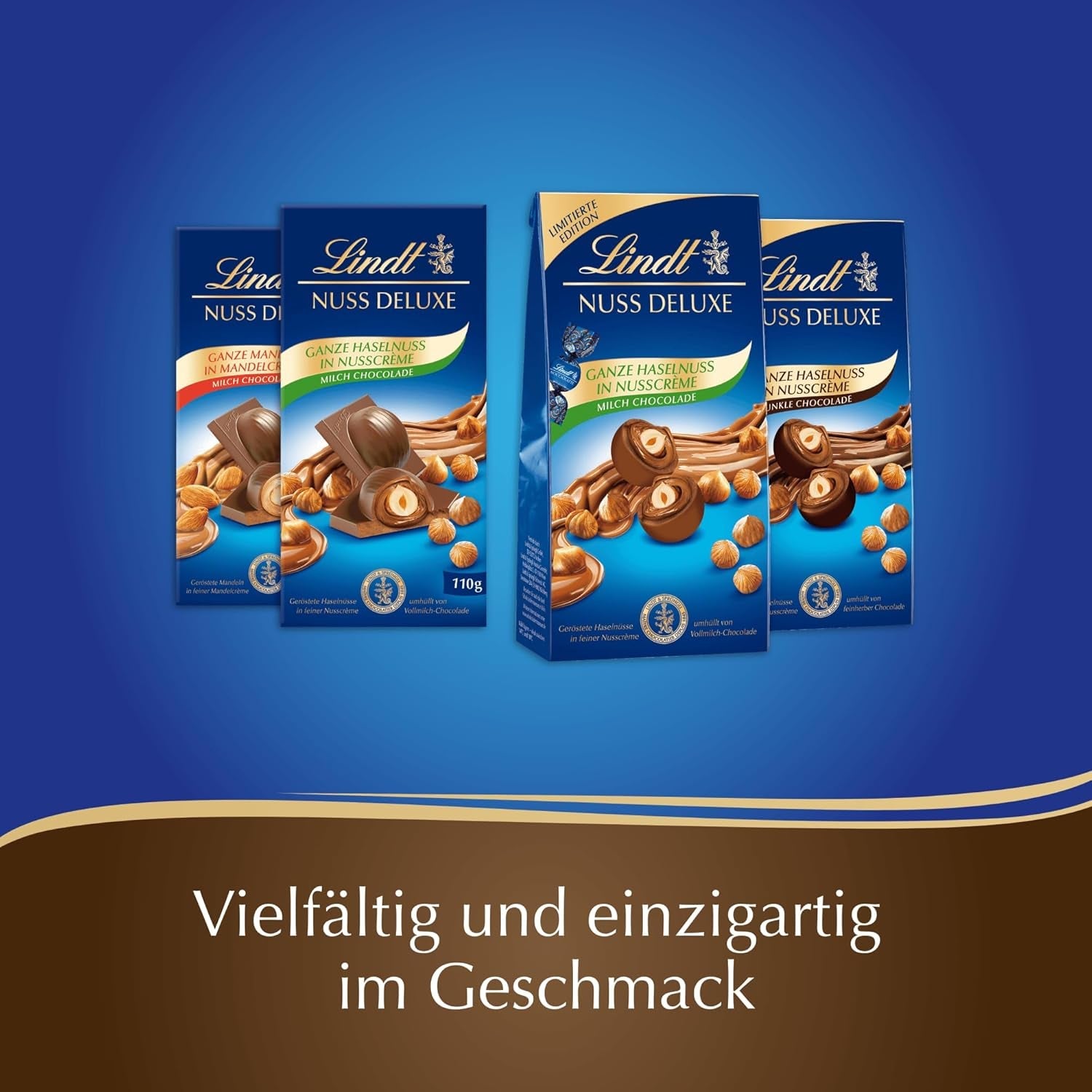 Lindt-Schokolade | NUT DELUXE Schokoriegel mit Milch und Mandeln | 110g | Milchschokolade mit gerösteten Mandeln in einer zarten Mandelcreme | Schokoladenriegel